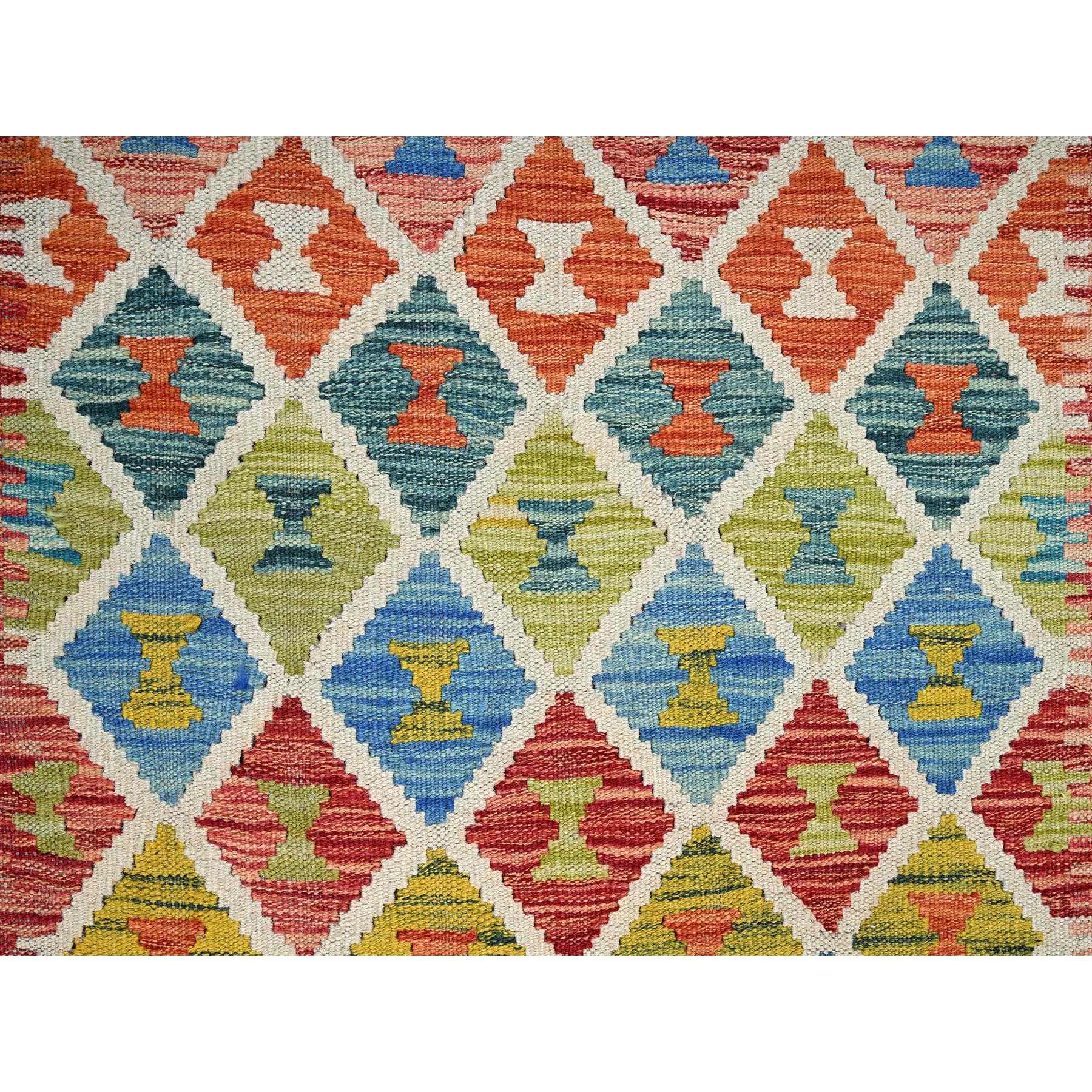 2'9"x12'9" Colorful, Afghan Kilim with Geometric Pattern, Vegetable Dyes, 100% Wool, Hand Woven, Flat Weave, Reversible, Runner, Oriental Rug Sh1228