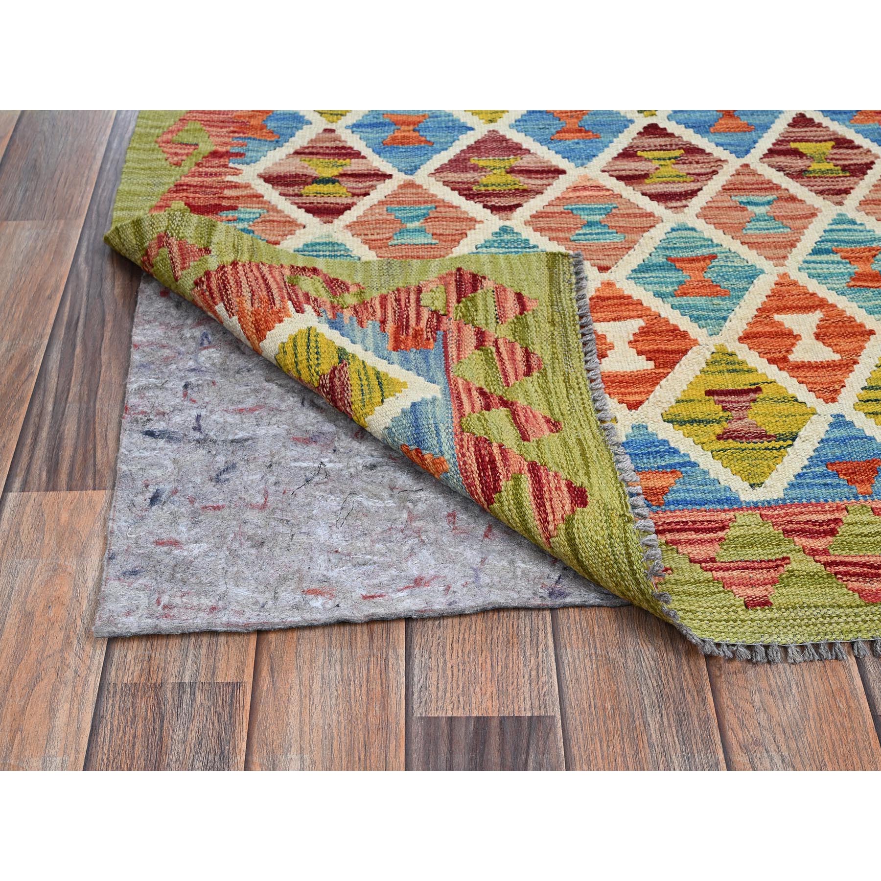 2'9"x12'9" Colorful, Afghan Kilim with Geometric Pattern, Vegetable Dyes, 100% Wool, Hand Woven, Flat Weave, Reversible, Runner, Oriental Rug Sh1228