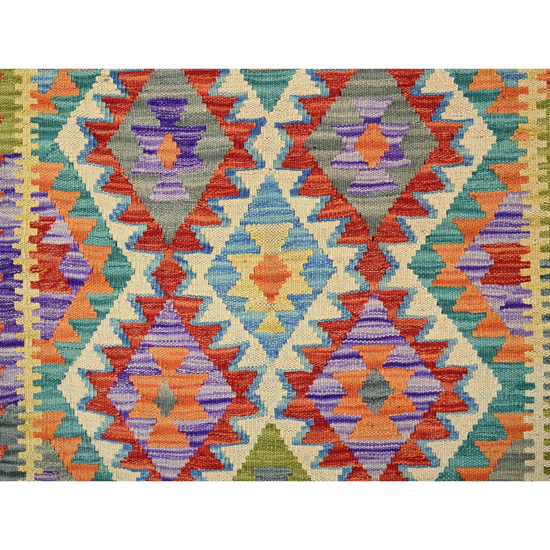 2'8"x12'6" Colorful, Flat Weave, Afghan Kilim with Geometric Pattern, Vegetable Dyes, 100% Wool, Hand Woven, Reversible, Runner, Oriental Rug Sh1230