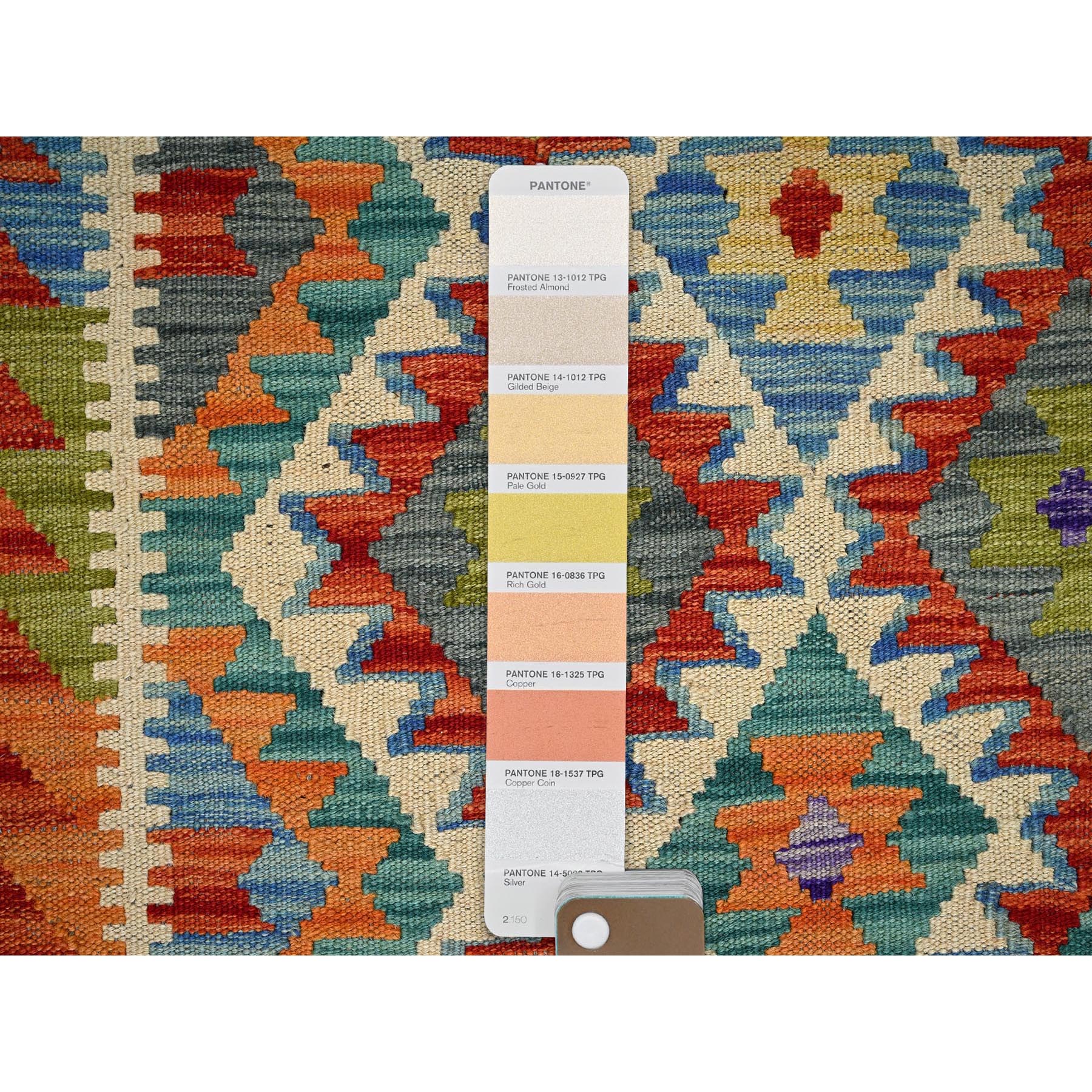 2'8"x12'6" Colorful, Flat Weave, Afghan Kilim with Geometric Pattern, Vegetable Dyes, 100% Wool, Hand Woven, Reversible, Runner, Oriental Rug Sh1230