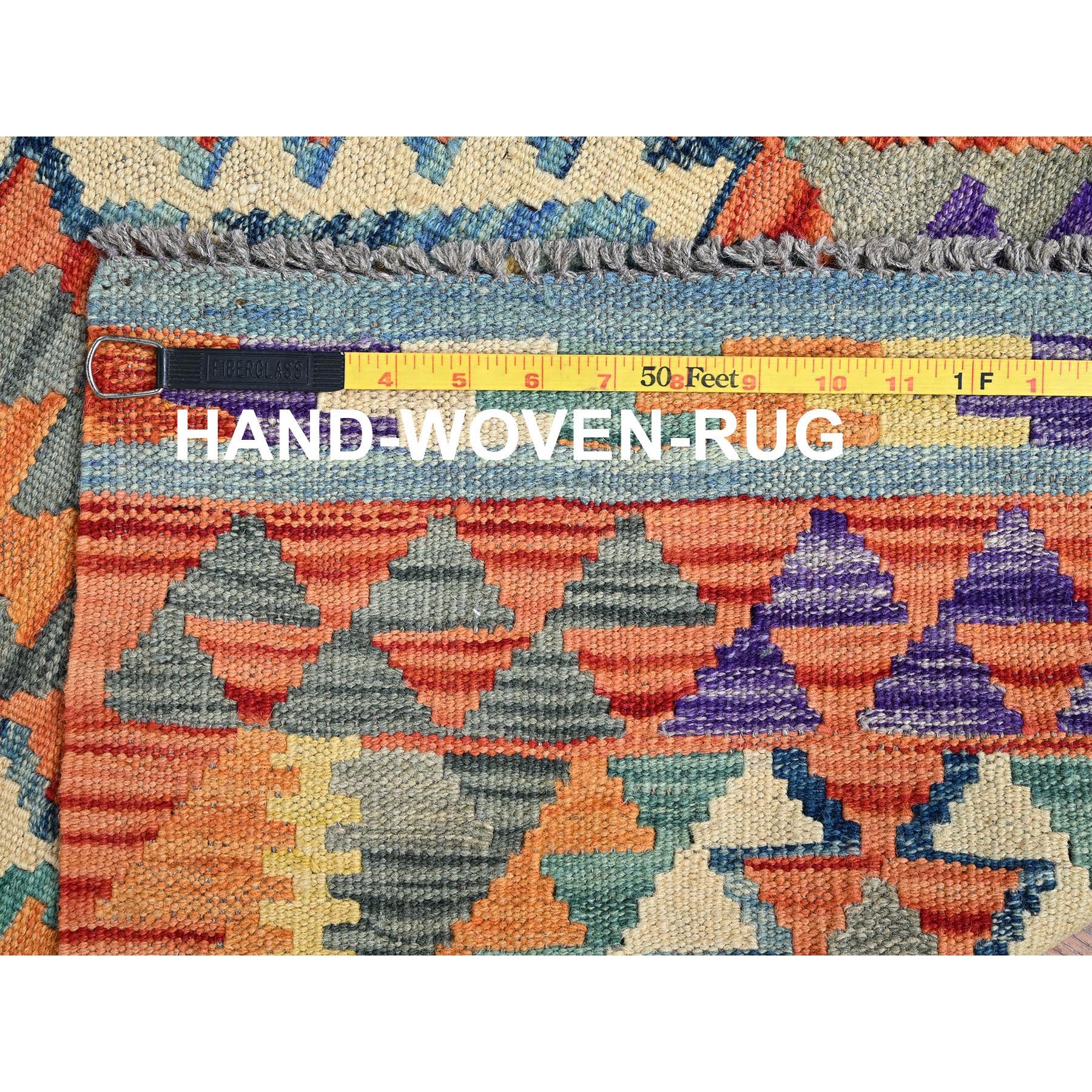2'8"x12'6" Colorful, Flat Weave, Afghan Kilim with Geometric Pattern, Vegetable Dyes, 100% Wool, Hand Woven, Reversible, Runner, Oriental Rug Sh1230
