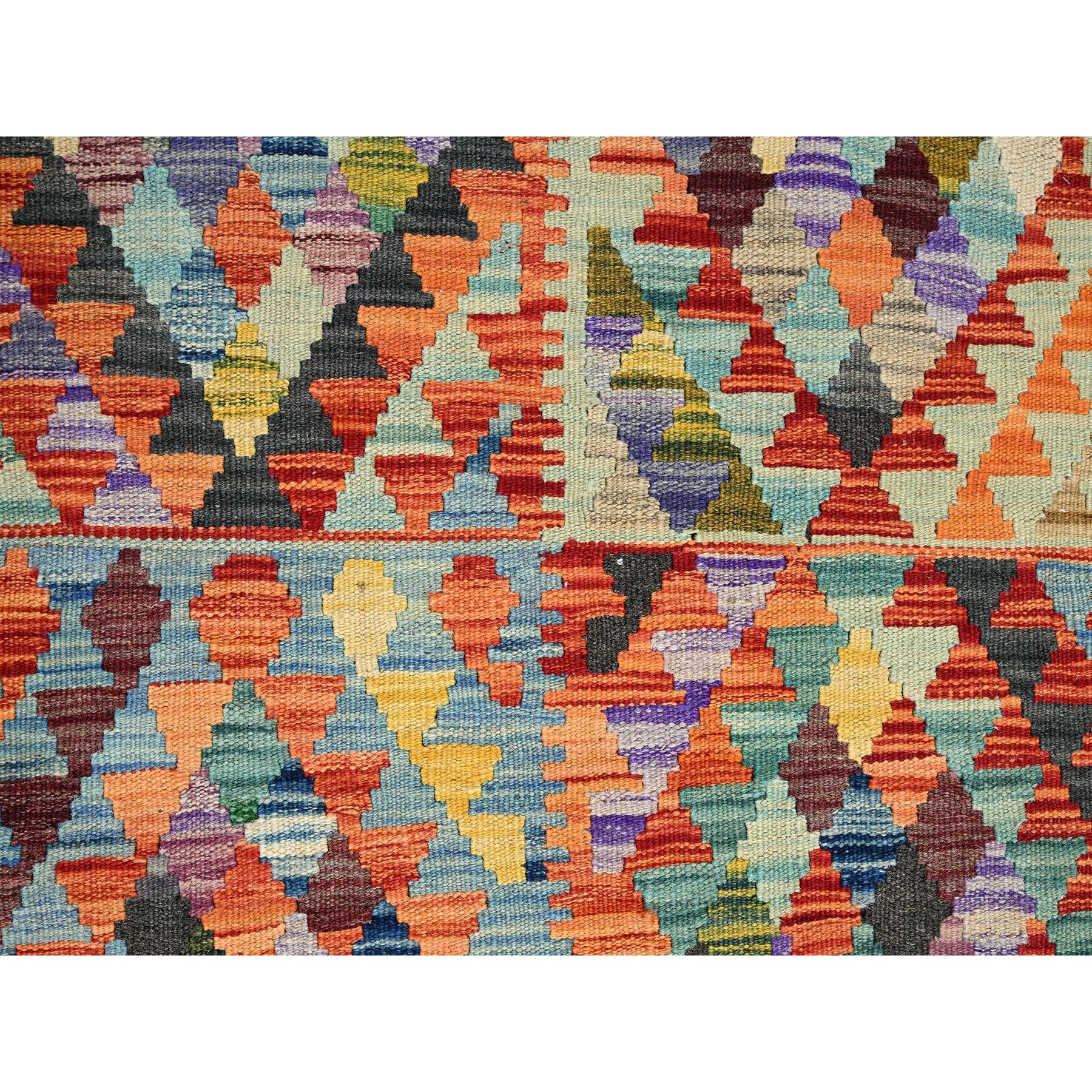 2'10"x12'8" Colorful, Flat Weave, Afghan Kilim with Geometric Pattern, Vegetable Dyes, 100% Wool, Hand Woven, Reversible, Runner, Oriental Rug Sh1232