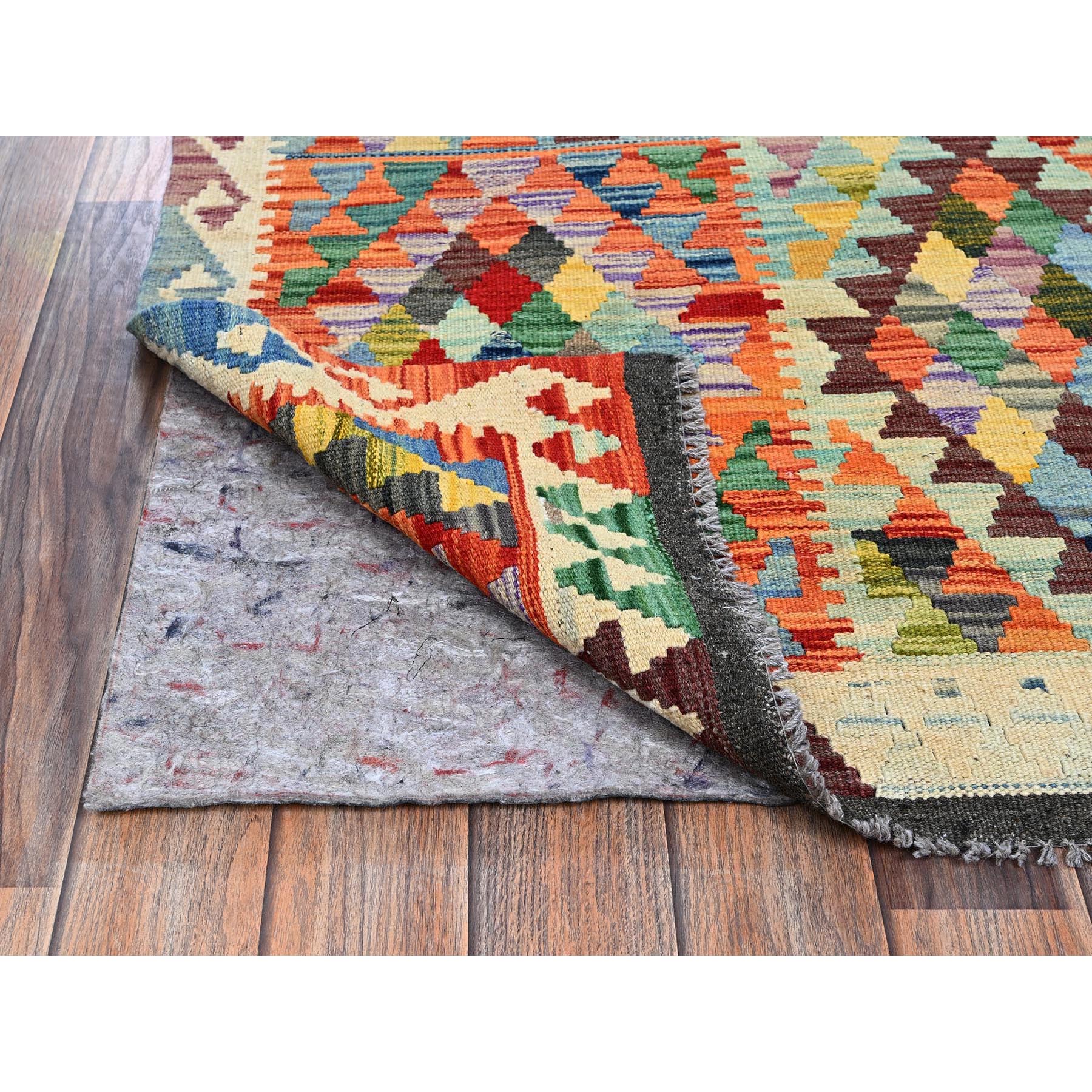 2'10"x12'8" Colorful, Flat Weave, Afghan Kilim with Geometric Pattern, Vegetable Dyes, 100% Wool, Hand Woven, Reversible, Runner, Oriental Rug Sh1232