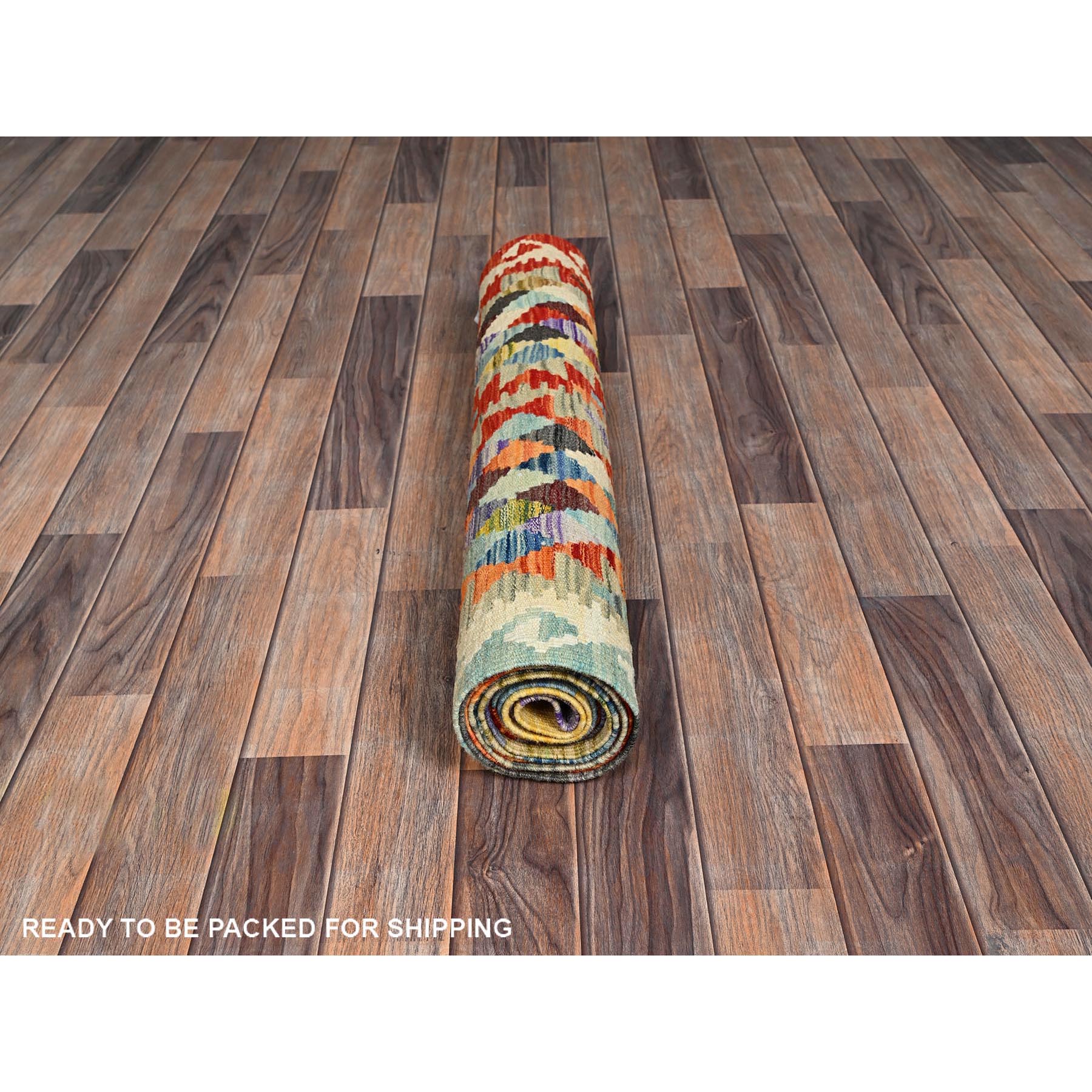 2'10"x12'8" Colorful, Flat Weave, Afghan Kilim with Geometric Pattern, Vegetable Dyes, 100% Wool, Hand Woven, Reversible, Runner, Oriental Rug Sh1232