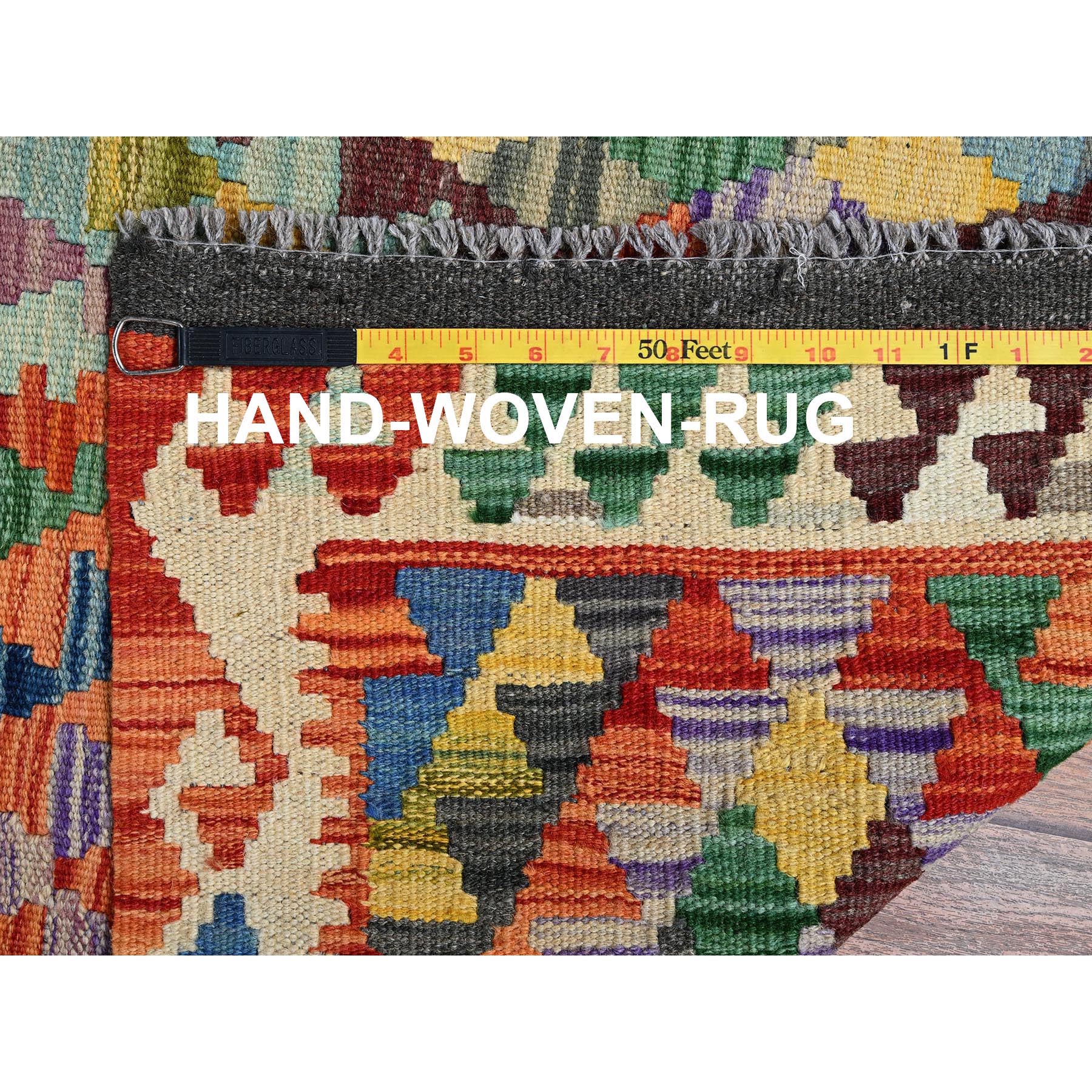 2'10"x12'8" Colorful, Flat Weave, Afghan Kilim with Geometric Pattern, Vegetable Dyes, 100% Wool, Hand Woven, Reversible, Runner, Oriental Rug Sh1232