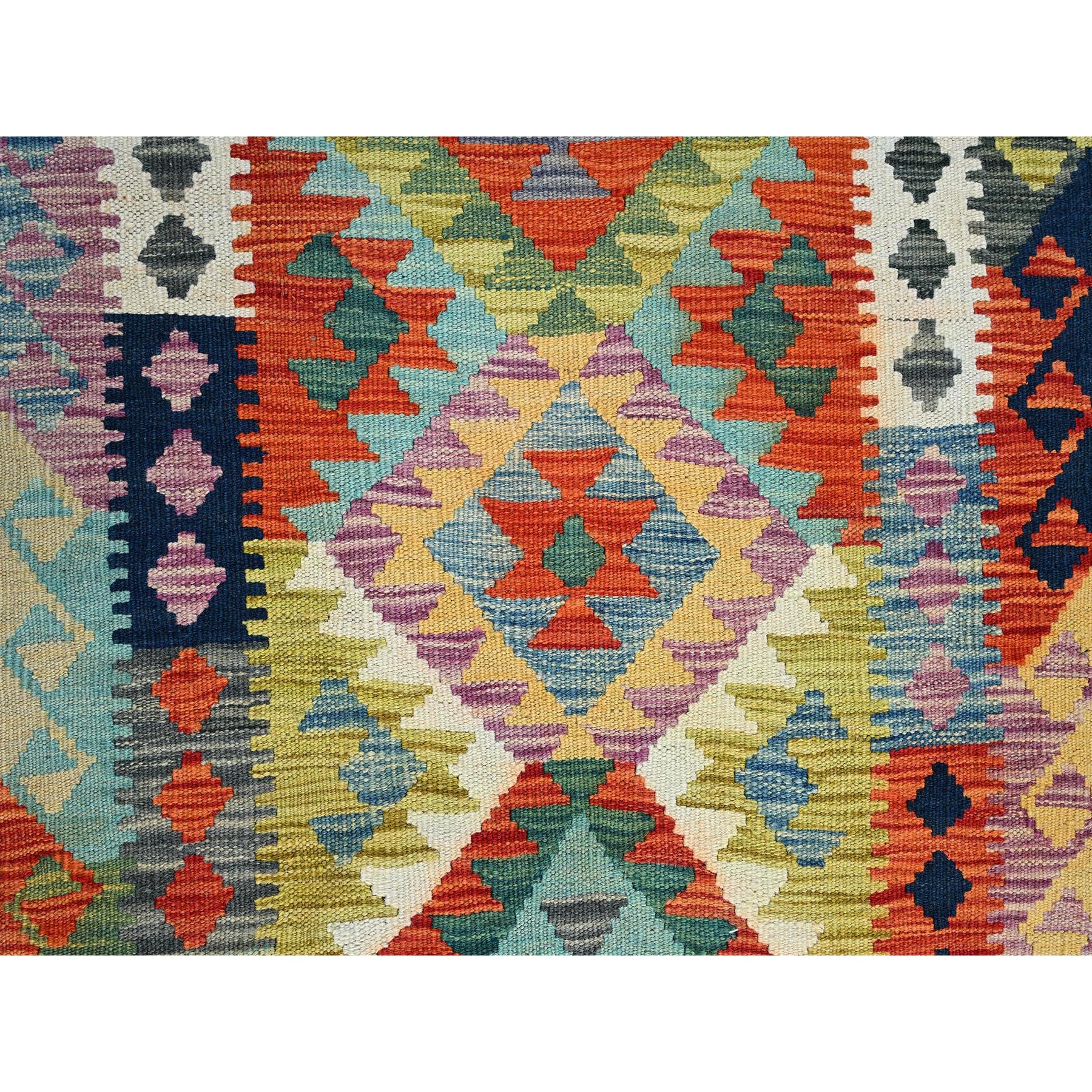 2'6"x16' Colorful, Afghan Kilim with Geometric Pattern, Vegetable Dyes, 100% Wool, Flat Weave, Hand Woven, Reversible, XL, Narrow Runner, Oriental Rug Sh1233