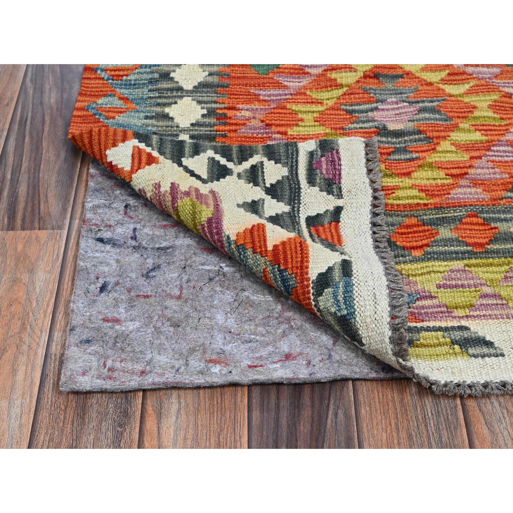 2'6"x16' Colorful, Afghan Kilim with Geometric Pattern, Vegetable Dyes, 100% Wool, Flat Weave, Hand Woven, Reversible, XL, Narrow Runner, Oriental Rug Sh1233