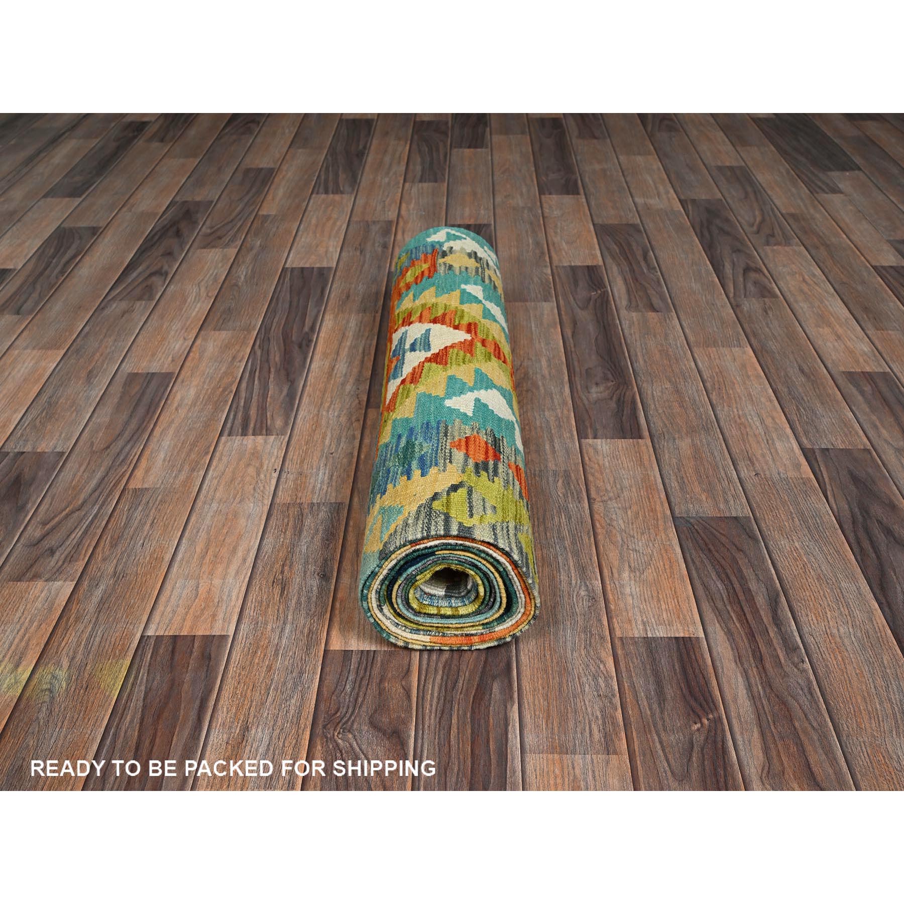 2'6"x16' Colorful, Afghan Kilim with Geometric Pattern, Vegetable Dyes, 100% Wool, Flat Weave, Hand Woven, Reversible, XL, Narrow Runner, Oriental Rug Sh1233