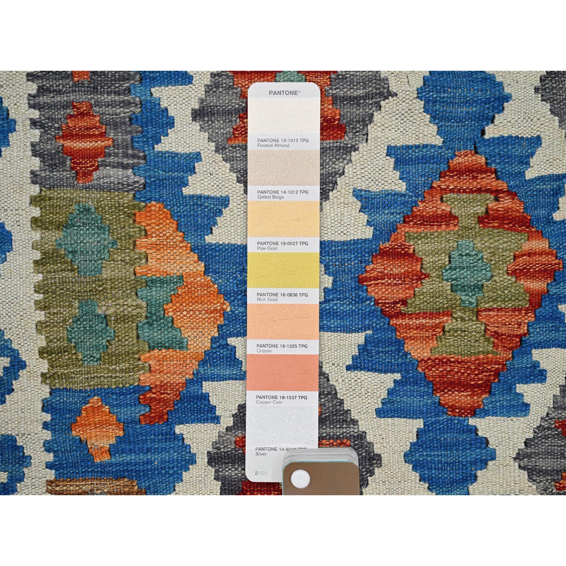 2'10"x8'3" Bayern Blue, Flat Weave, Afghan Kilim with Colorful Geometric Pattern, Vegetable Dyes, Hand Woven, Pure Wool, Reversible, Runner, Oriental Rug Sh1236