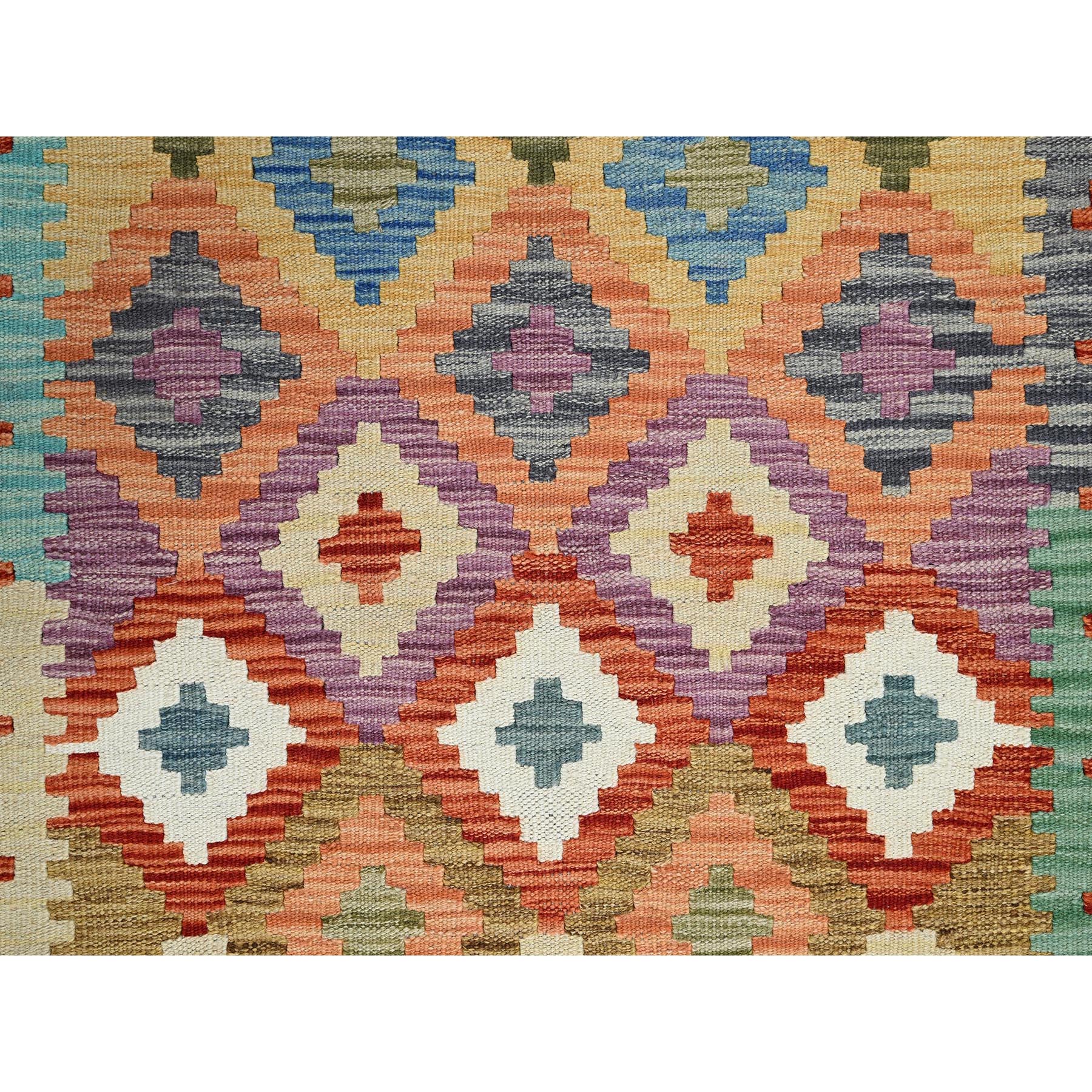2'8"x8' Colorful, Flat Weave, Afghan Kilim with Geometric Pattern, Vegetable Dyes, 100% Wool, Hand Woven, Reversible, Runner, Oriental Rug Sh1237