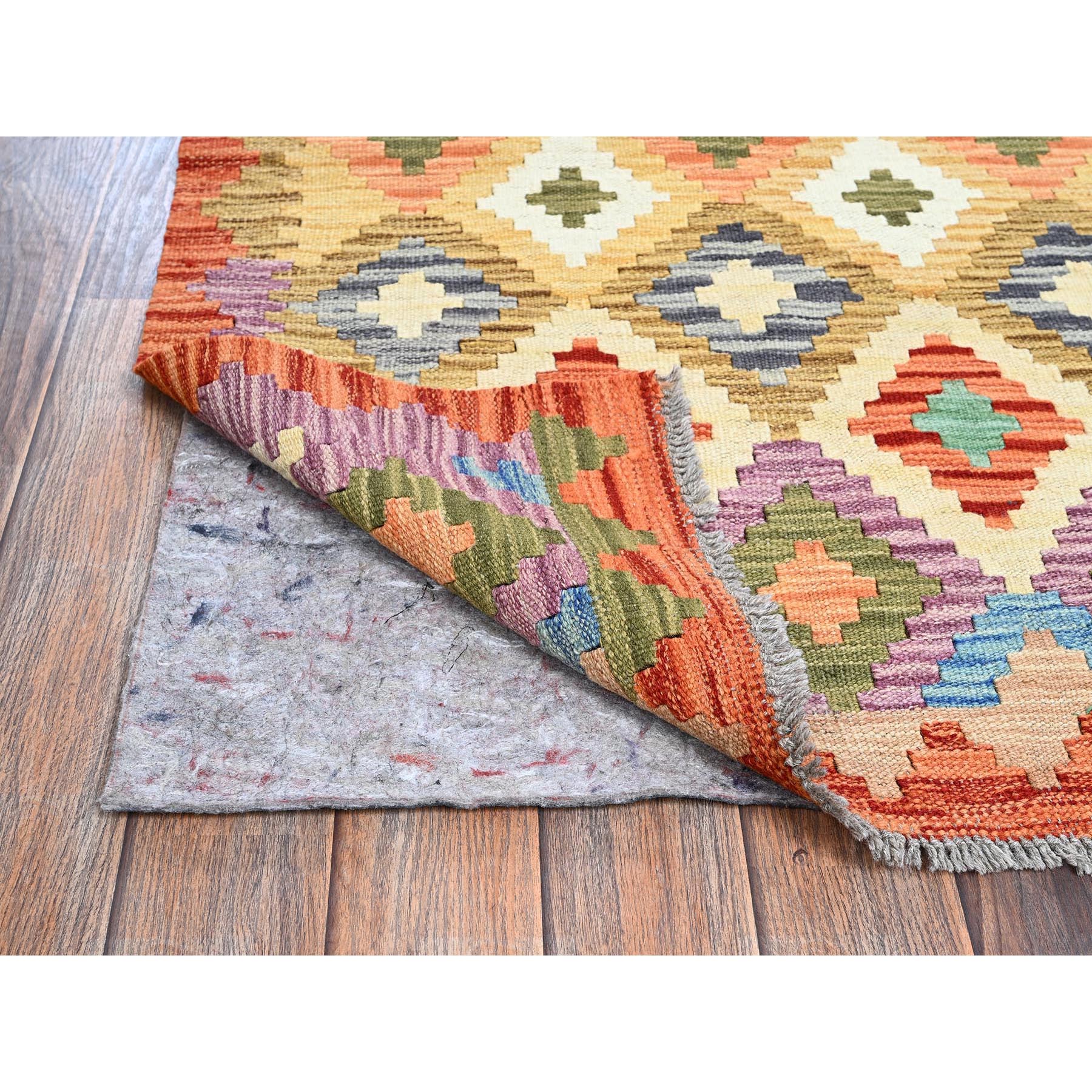 2'8"x8' Colorful, Flat Weave, Afghan Kilim with Geometric Pattern, Vegetable Dyes, 100% Wool, Hand Woven, Reversible, Runner, Oriental Rug Sh1237