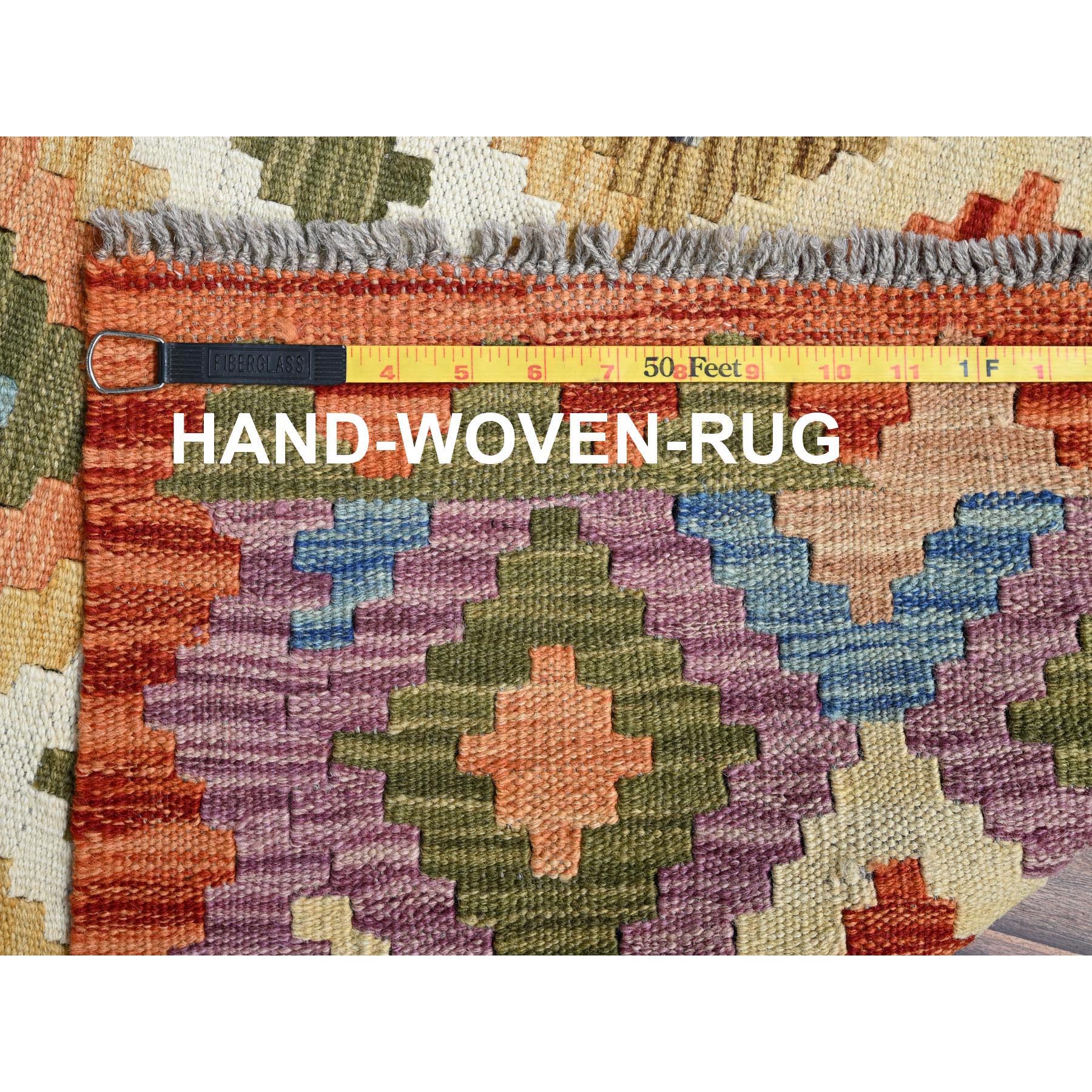 2'8"x8' Colorful, Flat Weave, Afghan Kilim with Geometric Pattern, Vegetable Dyes, 100% Wool, Hand Woven, Reversible, Runner, Oriental Rug Sh1237