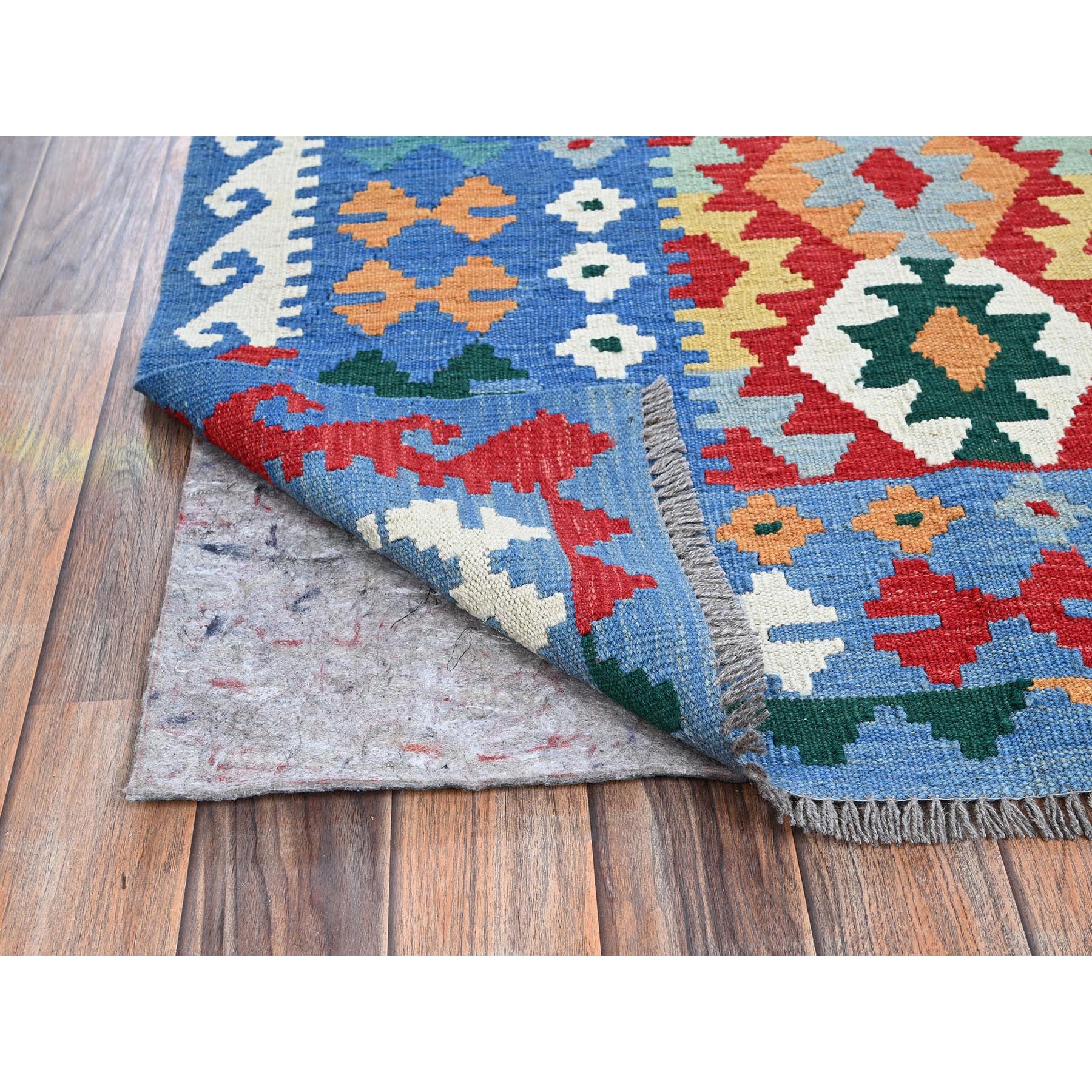 6'8"x9'5" Crimson Red, Flat Weave, Afghan Kilim with Colorful Serrated Geometric Pattern, Vegetable Dyes, Pure Wool, Hand Woven, Reversible, Oriental Rug Sh1239