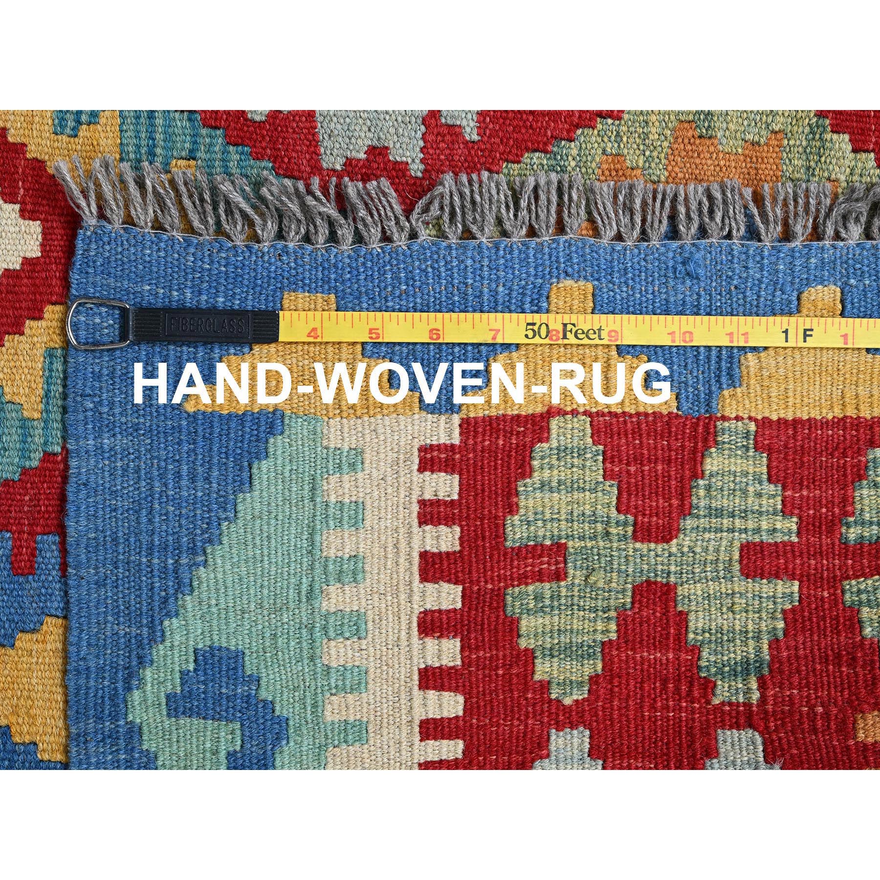 6'10"x9'8" Chili Red, Afghan Kilim with Colorful Geometric Pattern, Vegetable Dyes, Pure Wool, Hand Woven, Flat Weave, Reversible, Oriental Rug Sh1240