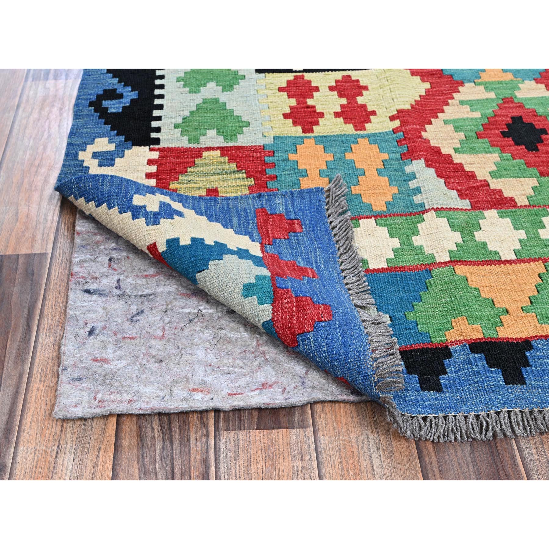 6'7"x9'8" Imperial Red, Afghan Kilim with Colorful Geometric Pattern, Vegetable Dyes, Pure Wool, Hand Woven, Flat Weave, Reversible, Oriental Rug Sh1242