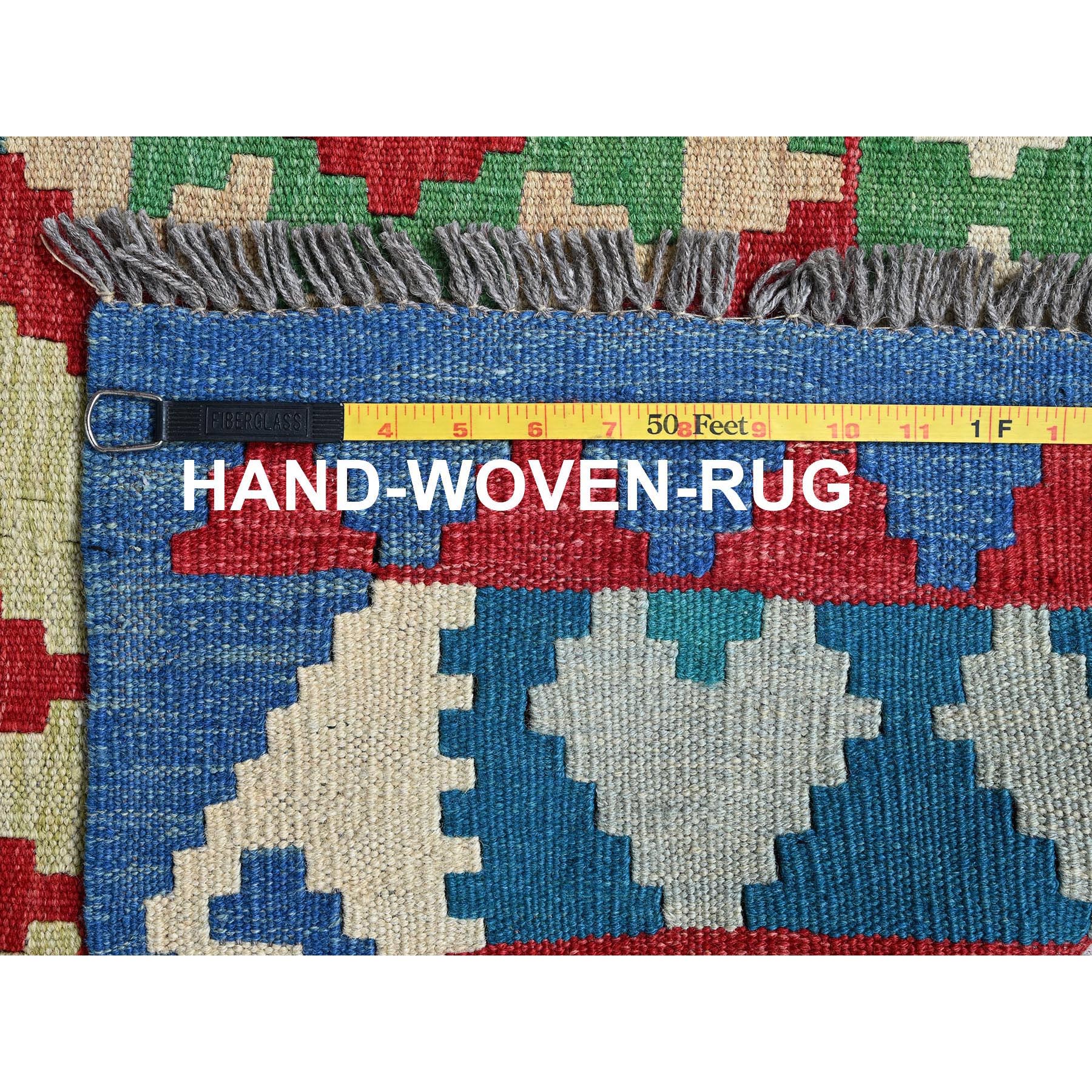 6'7"x9'8" Imperial Red, Afghan Kilim with Colorful Geometric Pattern, Vegetable Dyes, Pure Wool, Hand Woven, Flat Weave, Reversible, Oriental Rug Sh1242