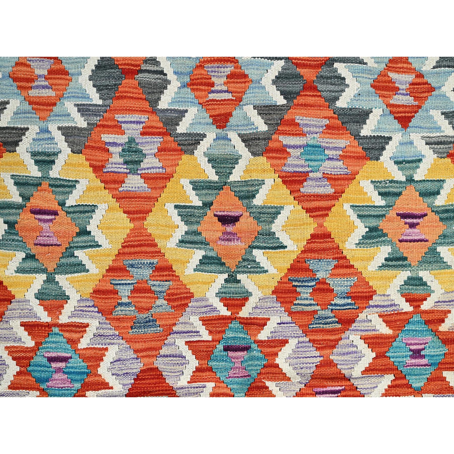10'x13' Colorful Afghan Kilim with Geometric Pattern, Vegetable Dyes, Flat Weave, Pure Wool, Hand Woven, Reversible, Oriental Rug Sh1243