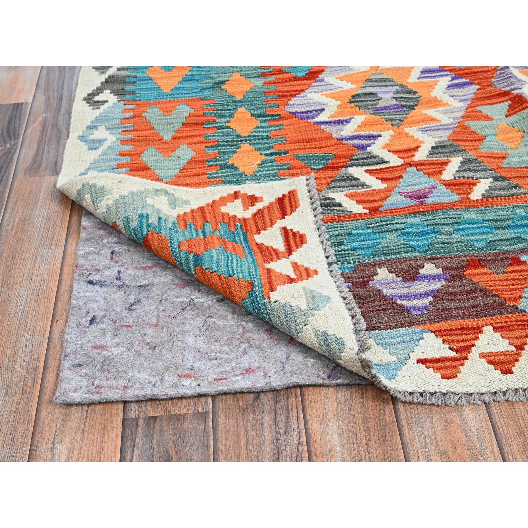 10'x13' Colorful Afghan Kilim with Geometric Pattern, Vegetable Dyes, Flat Weave, Pure Wool, Hand Woven, Reversible, Oriental Rug Sh1243