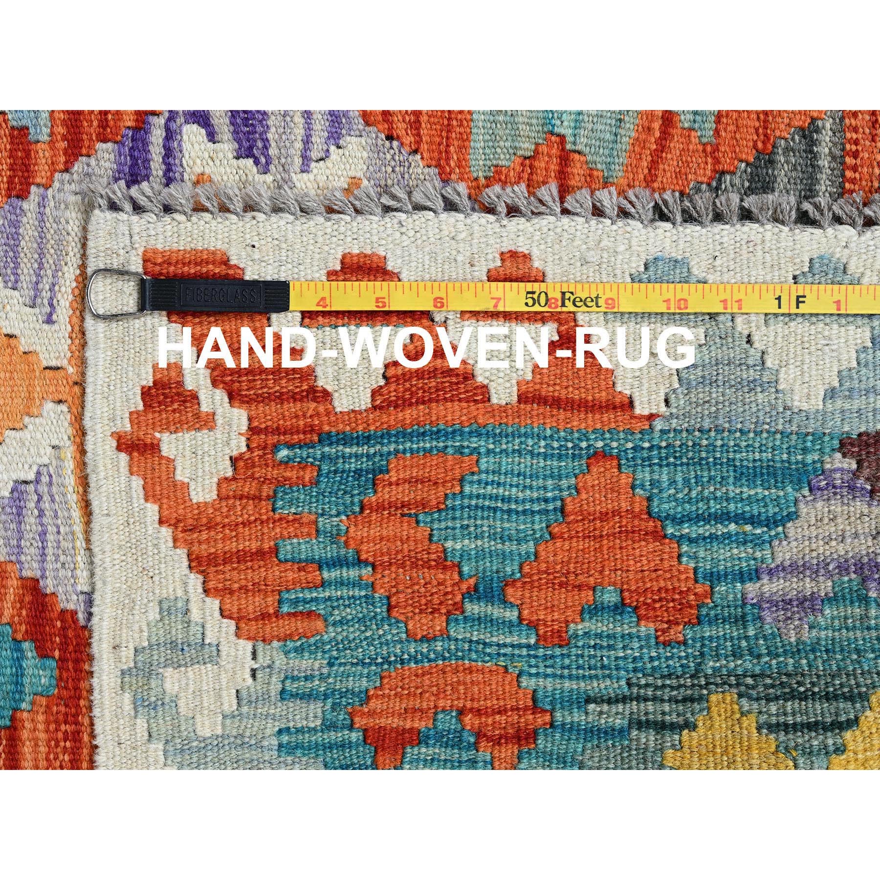 10'x13' Colorful Afghan Kilim with Geometric Pattern, Vegetable Dyes, Flat Weave, Pure Wool, Hand Woven, Reversible, Oriental Rug Sh1243