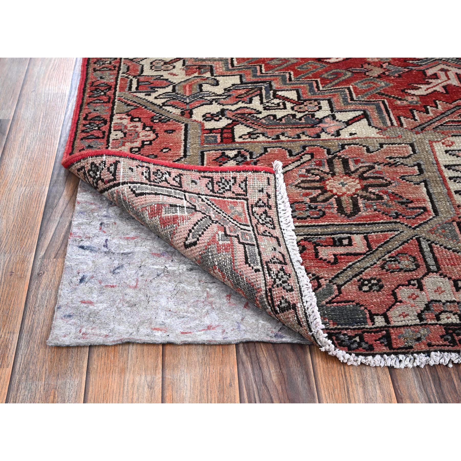 7'6"x10'7" Auburn Red, Vintage Persian Heriz with Flower Medallion Design, Worn and Distressed, 100% Wool, Hand Knotted, Cropped Thin, Good Condition, Sides and Ends Professionally Secured, Oriental Rug Sh1249