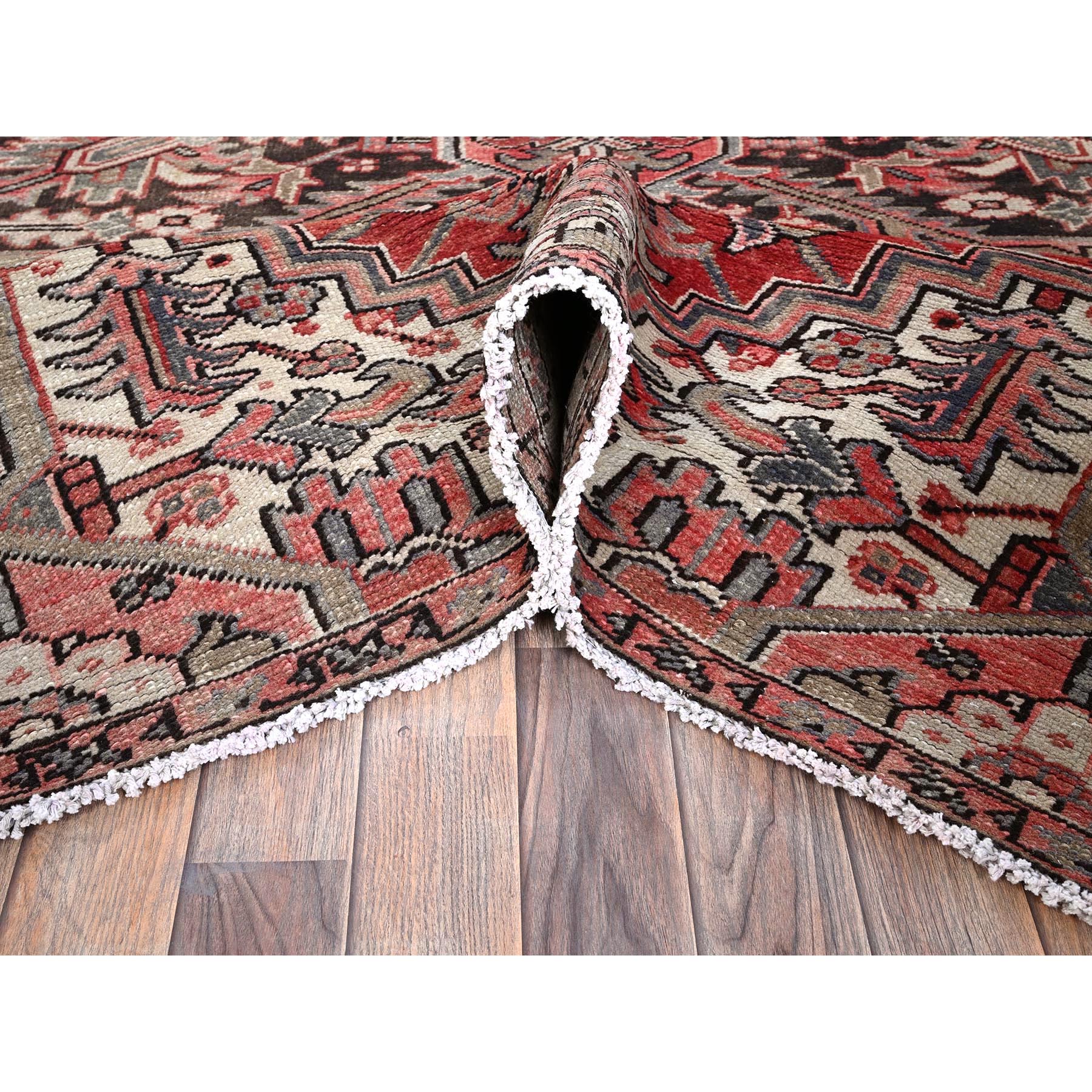 7'6"x10'7" Auburn Red, Vintage Persian Heriz with Flower Medallion Design, Worn and Distressed, 100% Wool, Hand Knotted, Cropped Thin, Good Condition, Sides and Ends Professionally Secured, Oriental Rug Sh1249