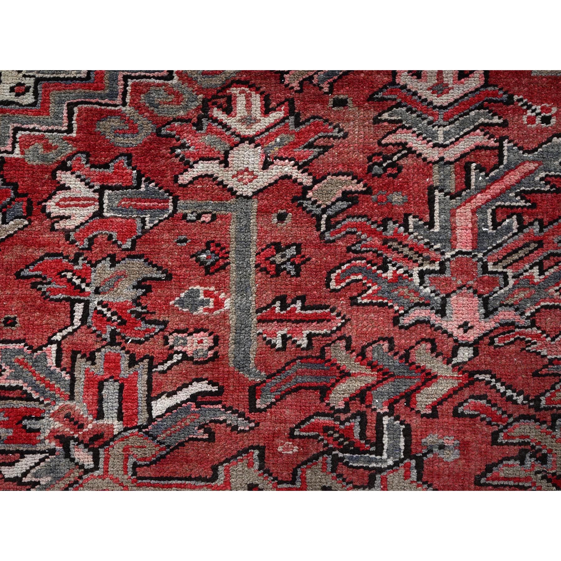 7'6"x10'7" Auburn Red, Vintage Persian Heriz with Flower Medallion Design, Worn and Distressed, 100% Wool, Hand Knotted, Cropped Thin, Good Condition, Sides and Ends Professionally Secured, Oriental Rug Sh1249