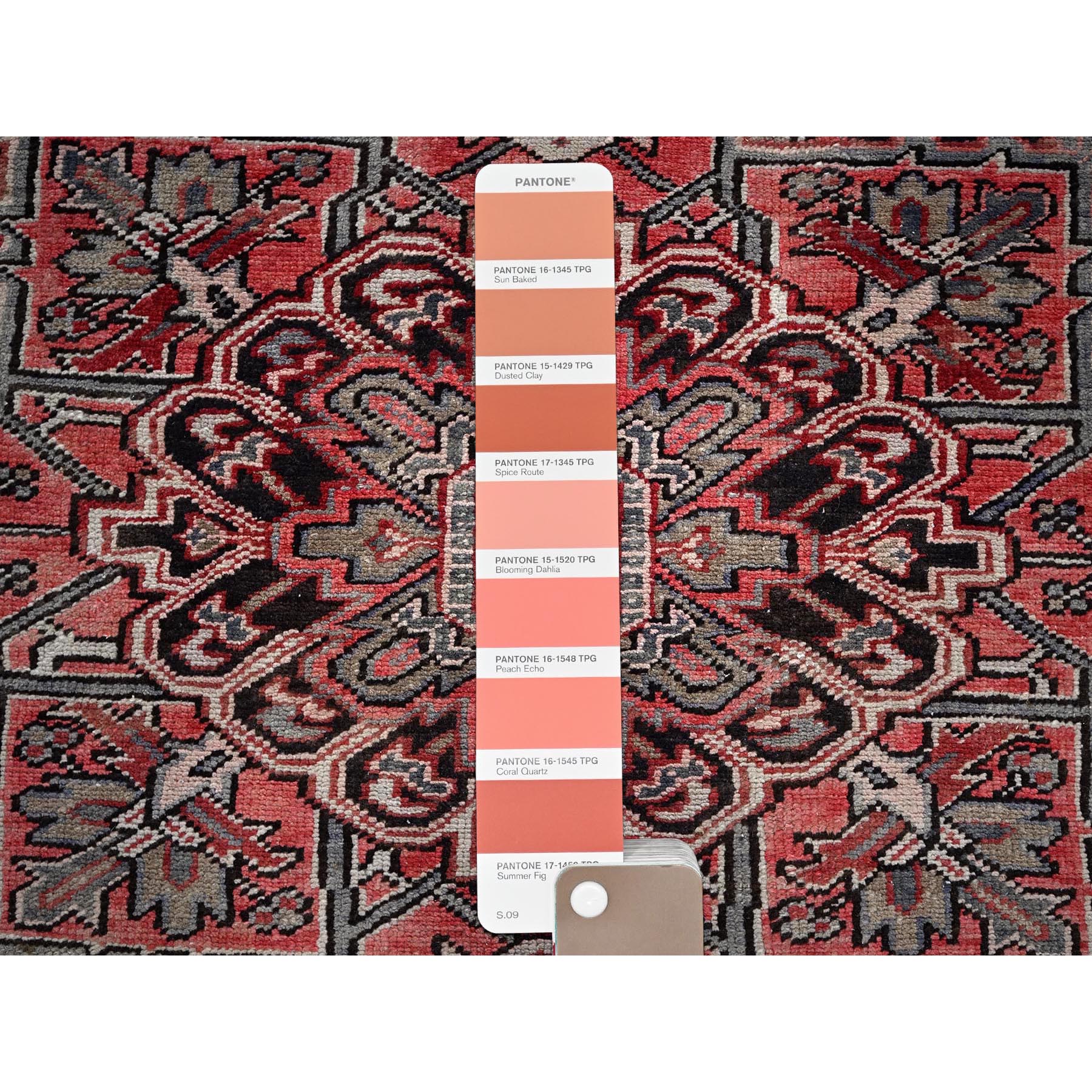 7'6"x10'7" Auburn Red, Vintage Persian Heriz with Flower Medallion Design, Worn and Distressed, 100% Wool, Hand Knotted, Cropped Thin, Good Condition, Sides and Ends Professionally Secured, Oriental Rug Sh1249