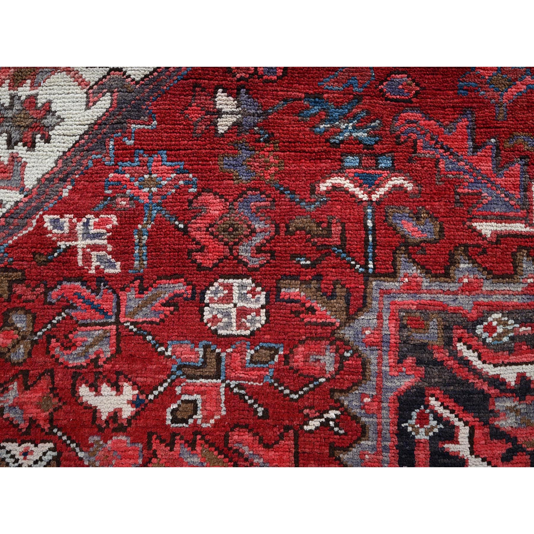 8'x9'2" Ruby Red, Vintage Persian Heriz with Large Medallion Design, 100% Wool, Hand Knotted, Evenly Worn, Shaved Down, Good Condition, Sides and Ends Professionally Secured, Squarish, Oriental Rug Sh1253