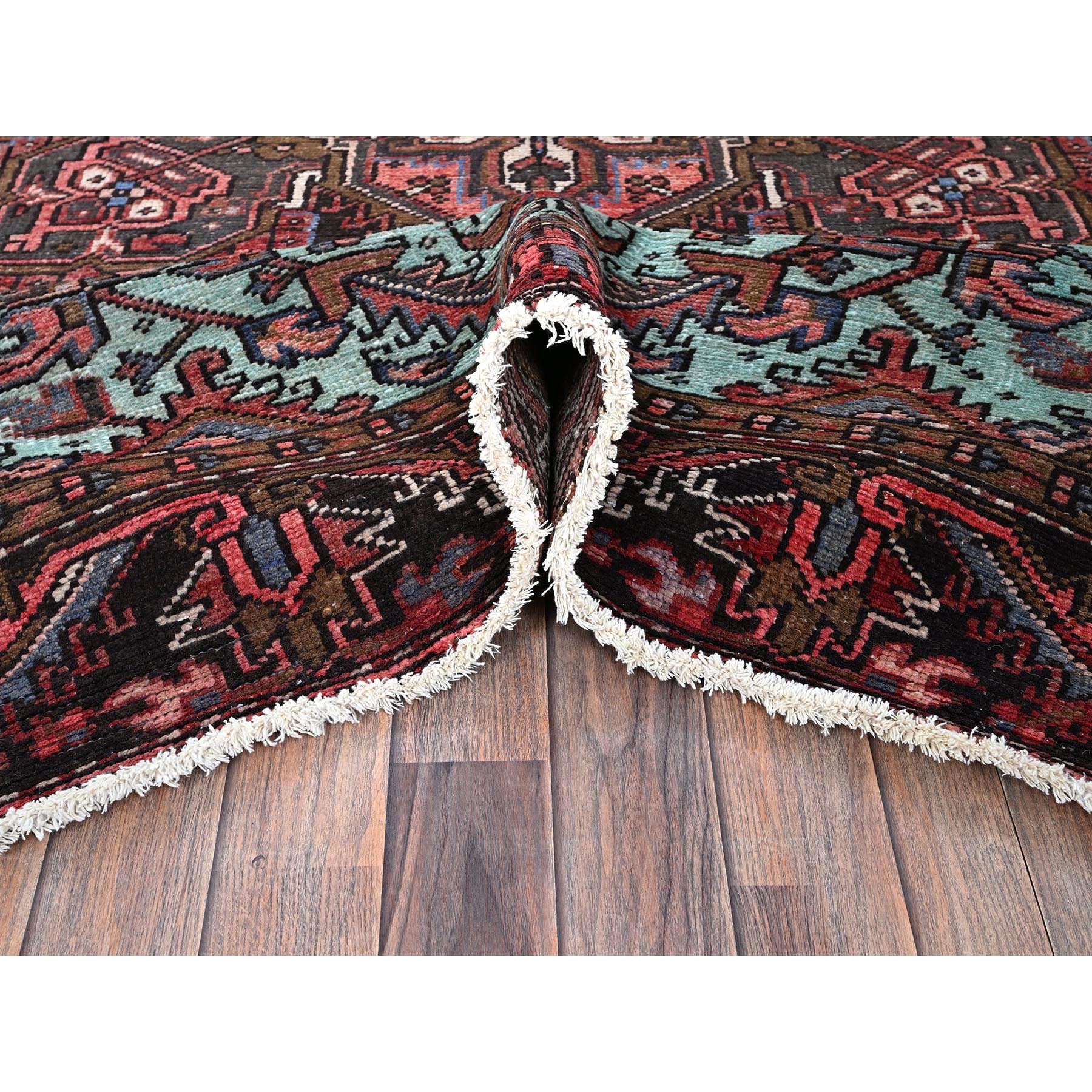 8'4"x10'3" Blush Red, Vintage Persian Heriz with Geometric Medallion Design, 100% Wool, Hand Knotted, Even Wear, Cropped Thin, Good Condition, Sides and Ends Professionally Secured, Oriental Rug Sh1255
