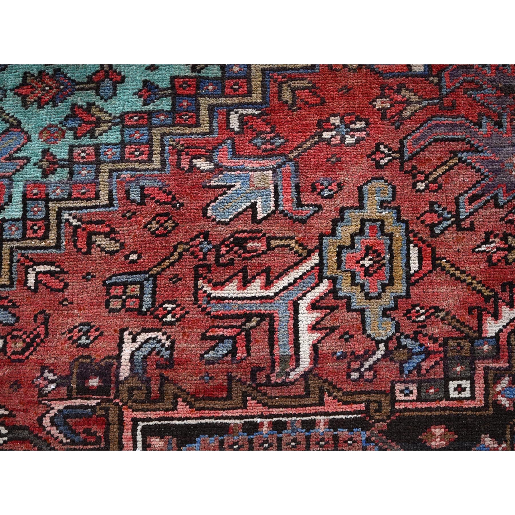 8'4"x10'3" Blush Red, Vintage Persian Heriz with Geometric Medallion Design, 100% Wool, Hand Knotted, Even Wear, Cropped Thin, Good Condition, Sides and Ends Professionally Secured, Oriental Rug Sh1255