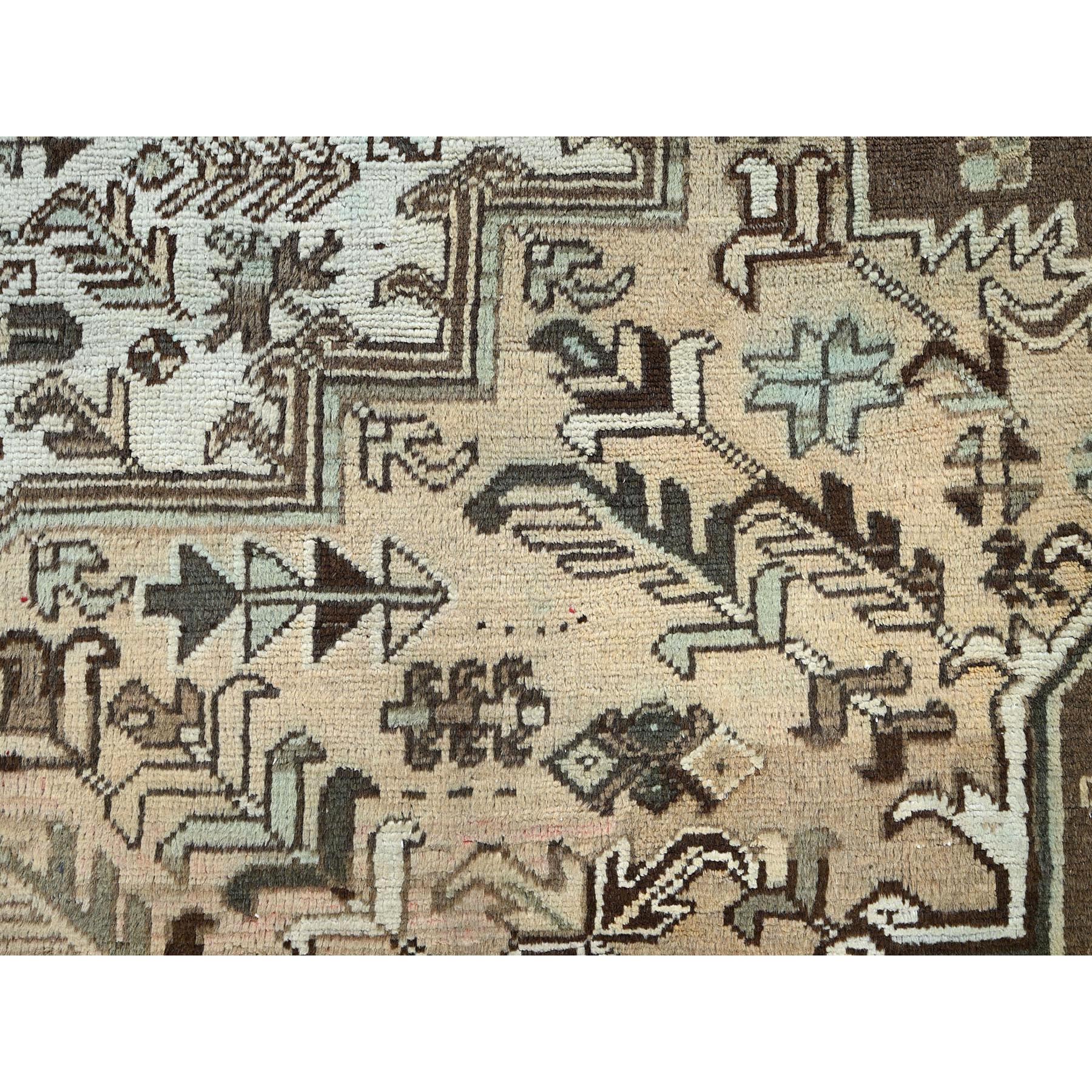 7'9"x10'3" Dark Vanilla Brown, Vintage Persian Heriz with Geometric Medallion Design, Pure Wool, Hand Knotted, Evenly Worn, Cropped Thin, Good Condition, Sides and Ends Professionally Secured, Oriental Rug Sh1256
