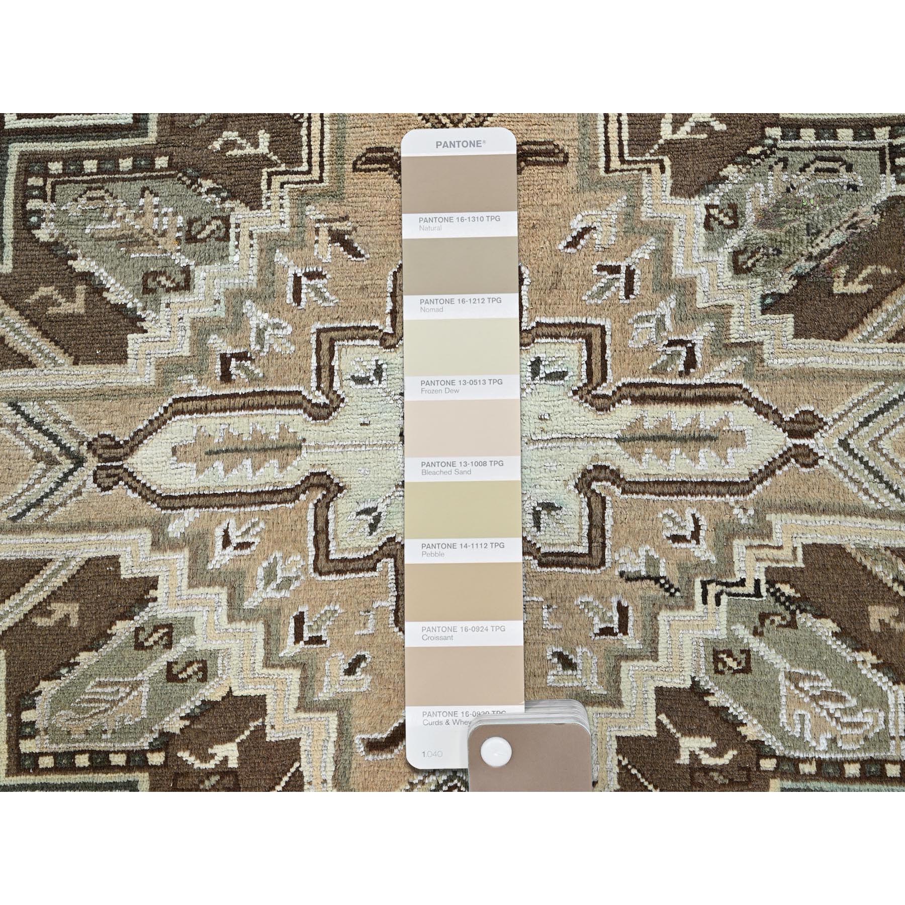 7'9"x10'3" Dark Vanilla Brown, Vintage Persian Heriz with Geometric Medallion Design, Pure Wool, Hand Knotted, Evenly Worn, Cropped Thin, Good Condition, Sides and Ends Professionally Secured, Oriental Rug Sh1256