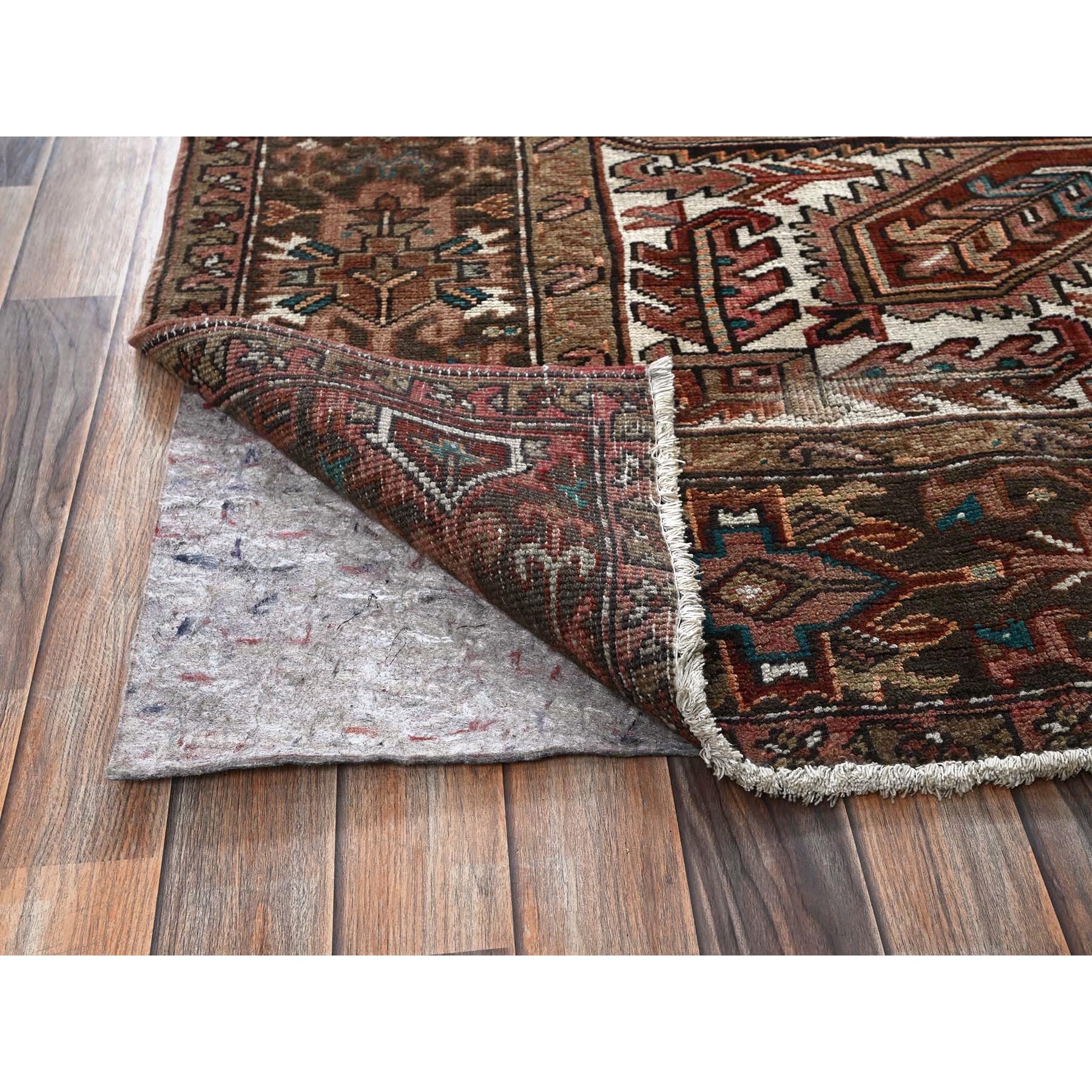 8'7"x11'5" Blush Red, Vintage Persian Heriz with Geometric Medallion Design, 100% Wool, Hand Knotted, Even Wear, Cropped Thin, Good Condition, Sides and Ends Professionally Secured, Oriental Rug Sh1257