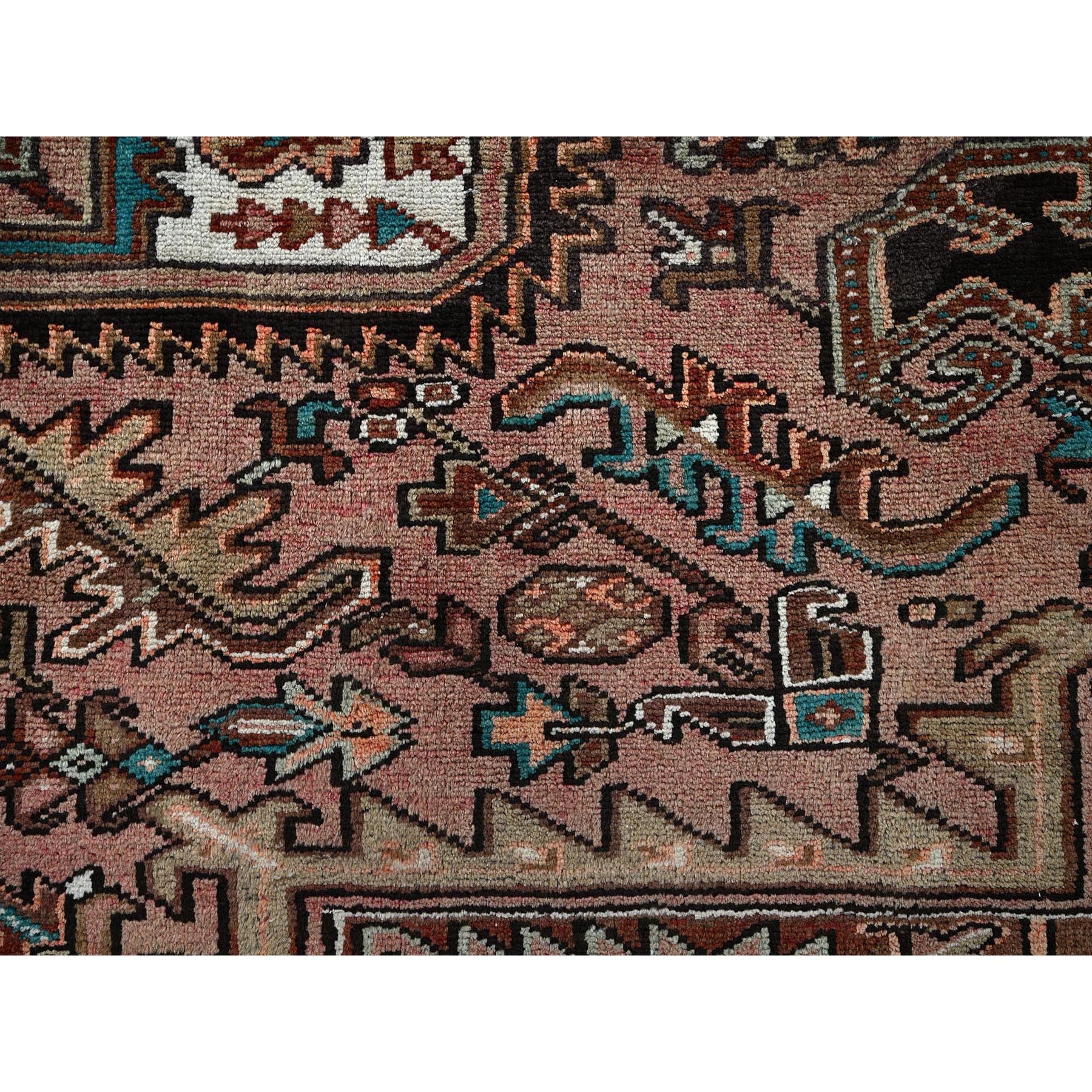 8'7"x11'5" Blush Red, Vintage Persian Heriz with Geometric Medallion Design, 100% Wool, Hand Knotted, Even Wear, Cropped Thin, Good Condition, Sides and Ends Professionally Secured, Oriental Rug Sh1257