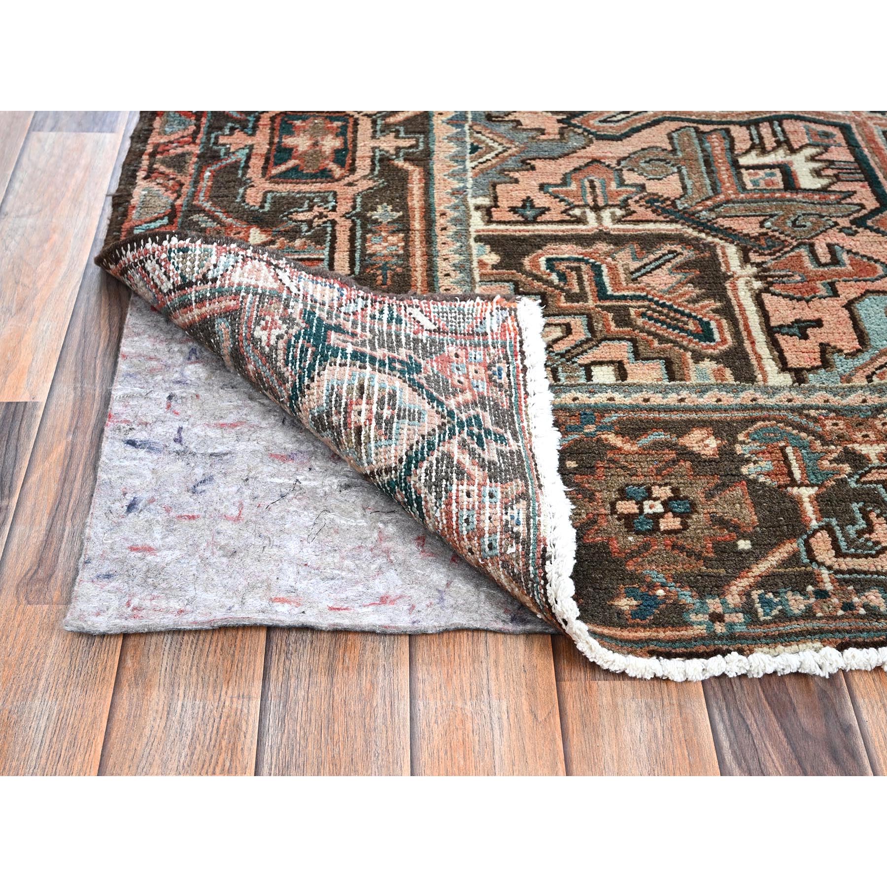 8'7"x12'3" Blush Red, Vintage Persian Heriz with Large Medallion Design, Worn and Distressed, 100% Wool, Hand Knotted, Sheared Low, Clean, Sides and Ends Professionally Secured, Oriental Rug Sh1259