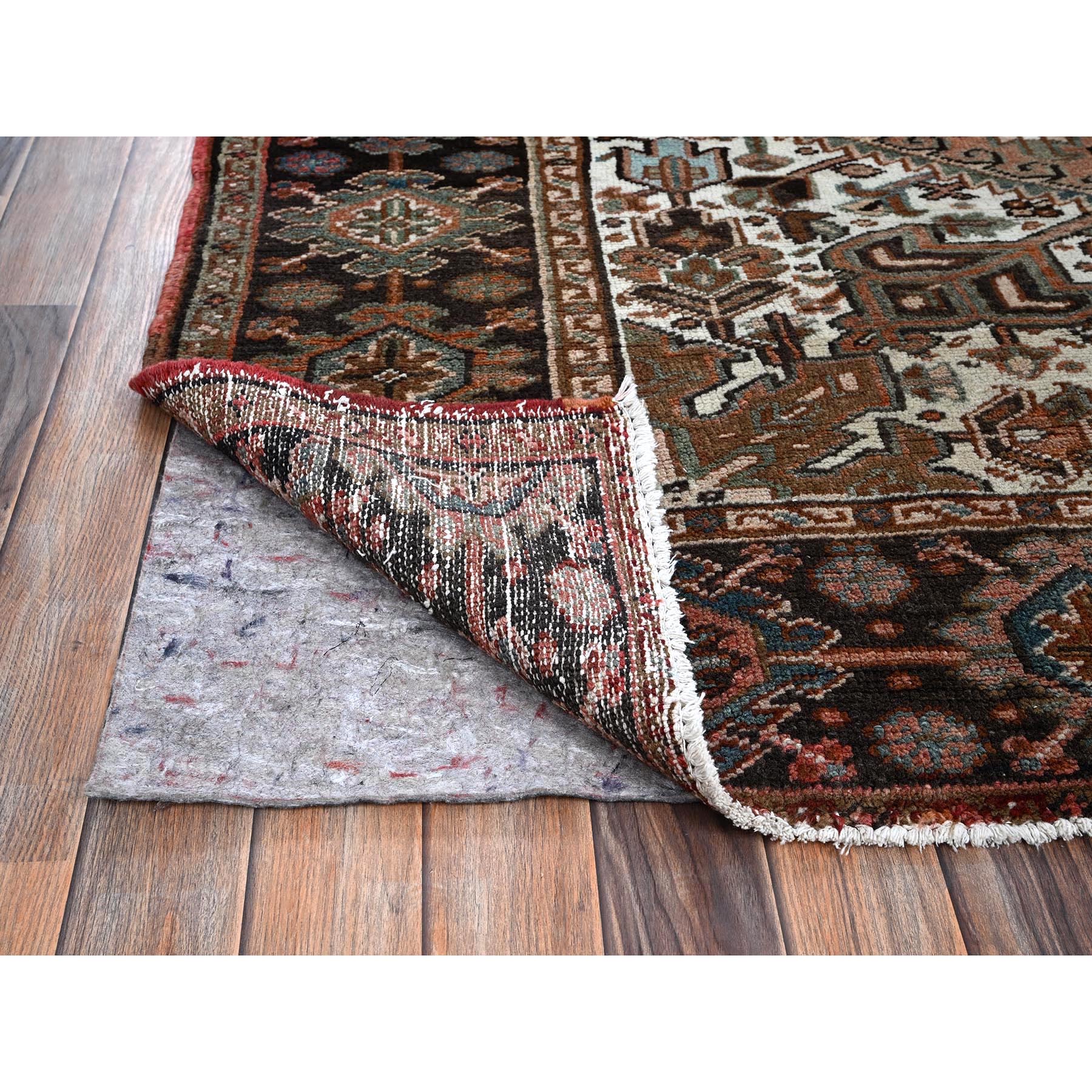 8'4"x12'2" Copper Red, Vintage Persian Heriz with Geometric Medallion Design, 100% Wool, Hand Knotted, Even Wear, Rustic Feel, Cropped Thin, Good Condition, Sides and Ends Professionally Secured, Oriental Rug Sh1260
