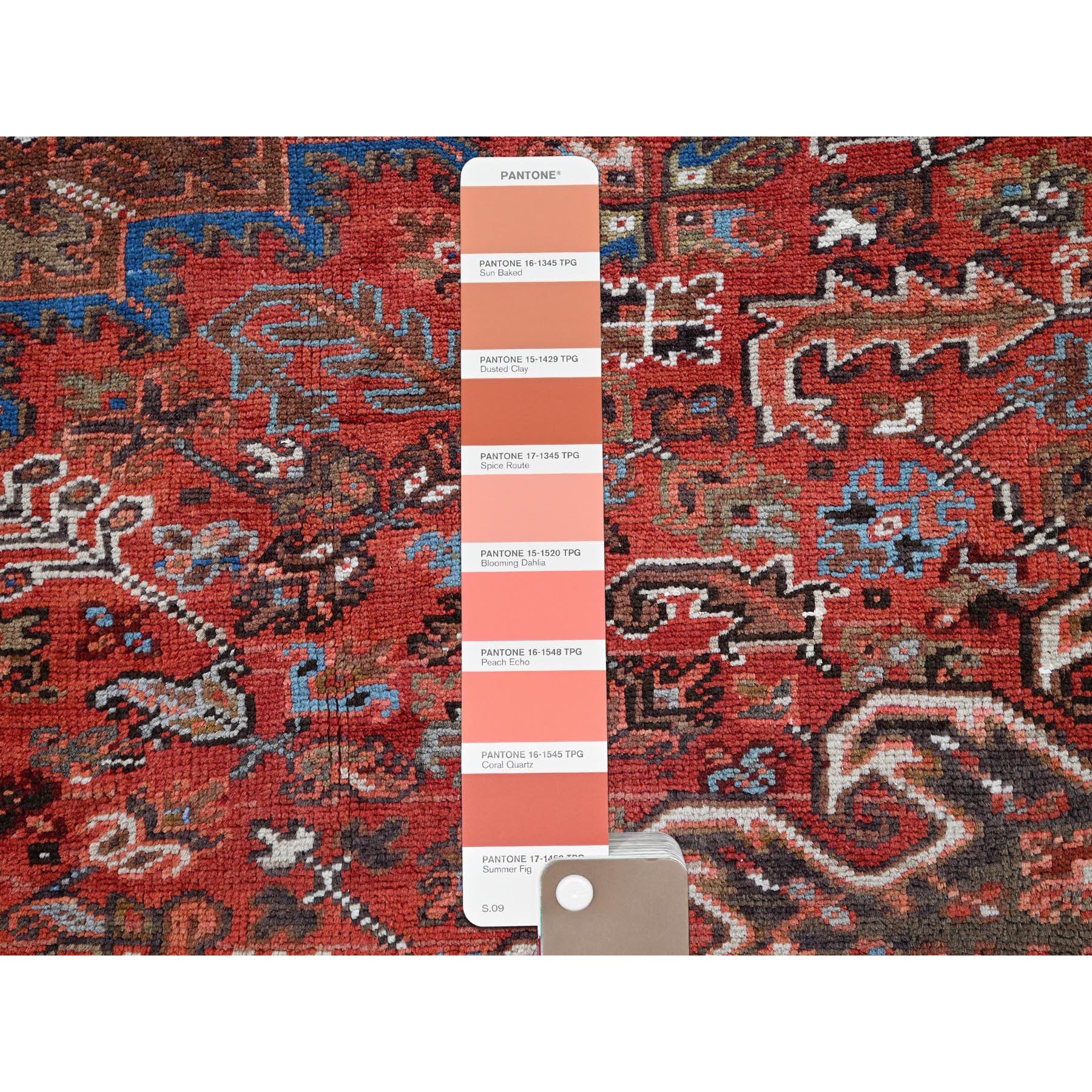 9'8"x12'4" Crimson Red, Vintage Persian Heriz with Large Medallion Design, 100% Wool, Hand Knotted, Worn and Distressed, Cropped Thin, Good Condition, Sides and Ends Professionally Secured, Oriental Rug Sh1262