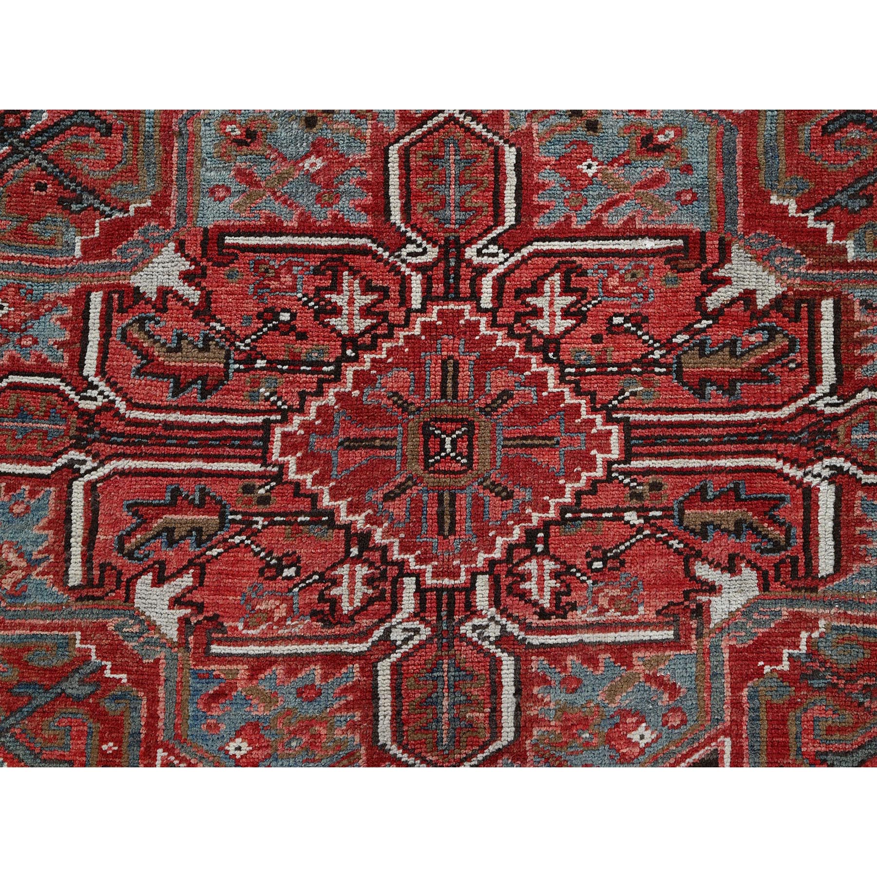 9'7"x12'9" Auburn Red, Vintage Persian Heriz with Geometric Medallion Design, Worn and Distressed, Pure Wool, Hand Knotted, Shaved Low, Good Condition, Sides and Ends Professionally Secured, Oriental Rug Sh1264