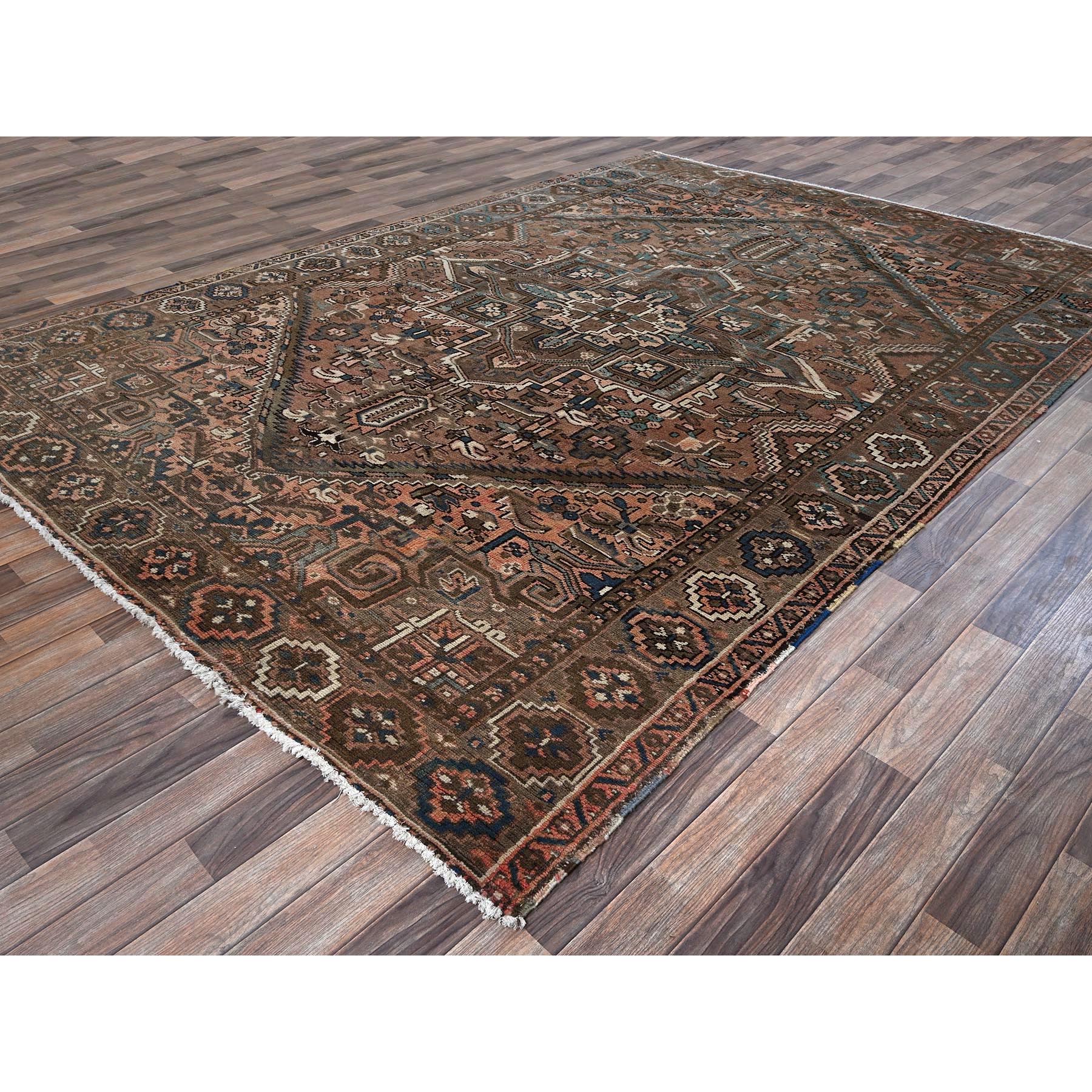 7'9"x10'9" Beaver Brown, Vintage Persian Heriz with Geometric Medallion Design, 100% Wool, Hand Knotted, Evenly Worn, Shaved Down, Good Condition, Sides and Ends Professionally Secured, Oriental Rug Sh1269