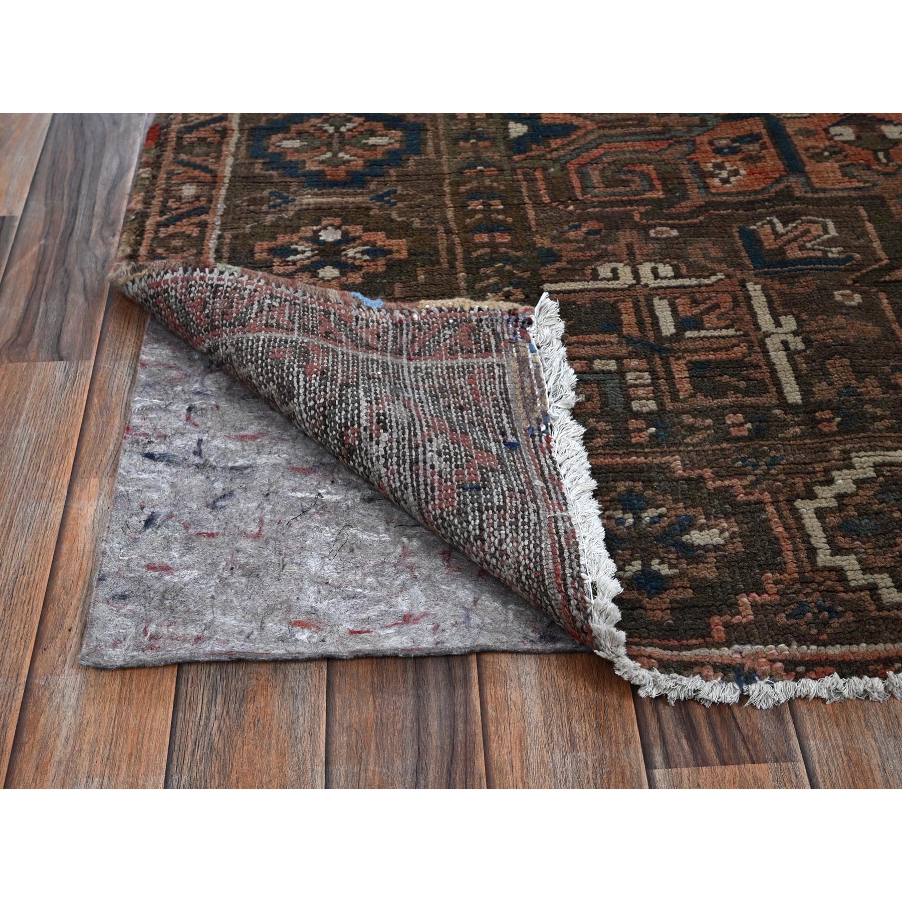 7'9"x10'9" Beaver Brown, Vintage Persian Heriz with Geometric Medallion Design, 100% Wool, Hand Knotted, Evenly Worn, Shaved Down, Good Condition, Sides and Ends Professionally Secured, Oriental Rug Sh1269