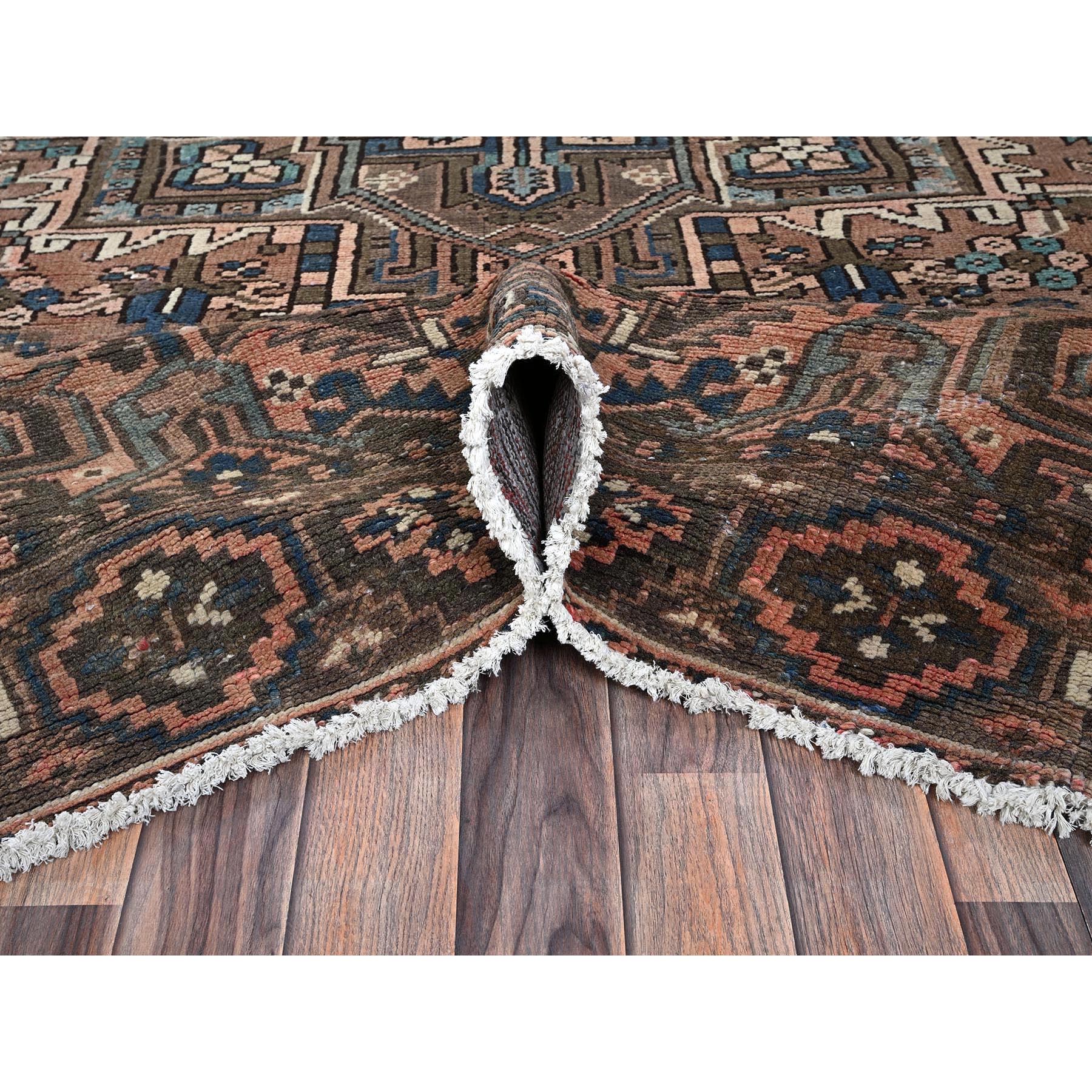 7'9"x10'9" Beaver Brown, Vintage Persian Heriz with Geometric Medallion Design, 100% Wool, Hand Knotted, Evenly Worn, Shaved Down, Good Condition, Sides and Ends Professionally Secured, Oriental Rug Sh1269