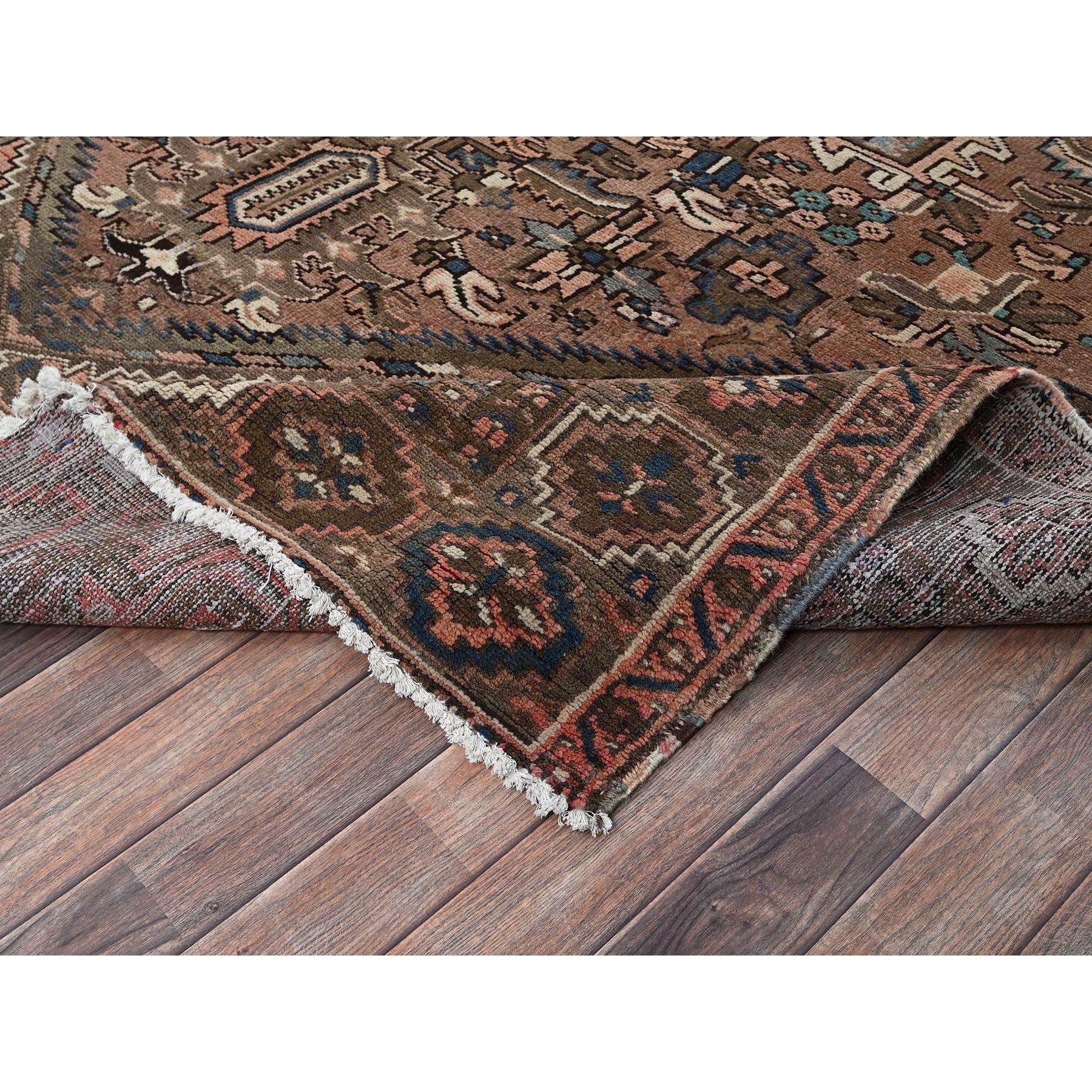 7'9"x10'9" Beaver Brown, Vintage Persian Heriz with Geometric Medallion Design, 100% Wool, Hand Knotted, Evenly Worn, Shaved Down, Good Condition, Sides and Ends Professionally Secured, Oriental Rug Sh1269