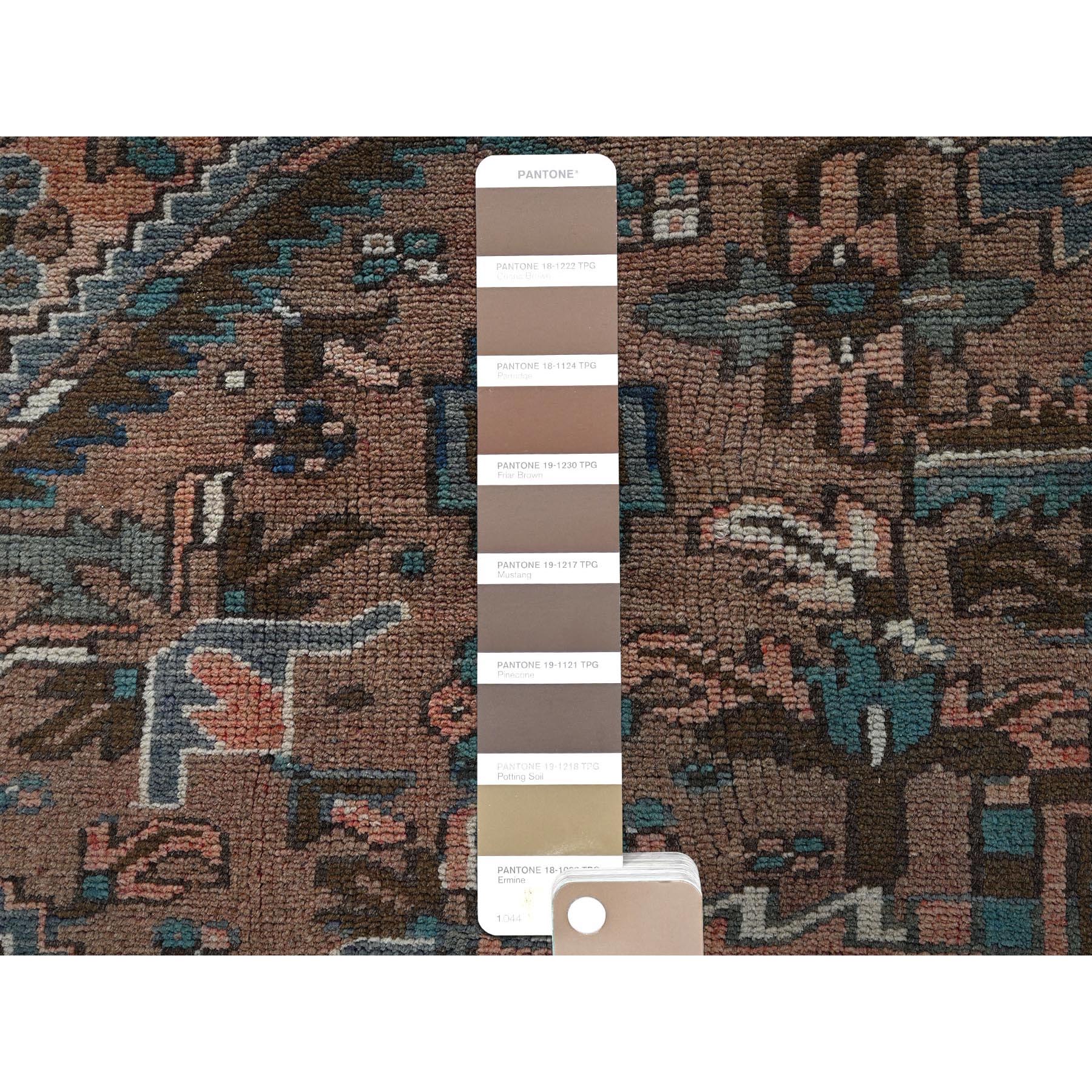 7'9"x10'9" Beaver Brown, Vintage Persian Heriz with Geometric Medallion Design, 100% Wool, Hand Knotted, Evenly Worn, Shaved Down, Good Condition, Sides and Ends Professionally Secured, Oriental Rug Sh1269