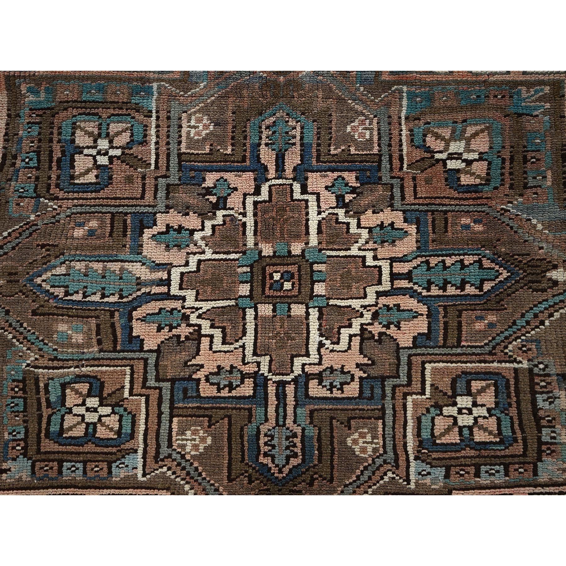 7'9"x10'9" Beaver Brown, Vintage Persian Heriz with Geometric Medallion Design, 100% Wool, Hand Knotted, Evenly Worn, Shaved Down, Good Condition, Sides and Ends Professionally Secured, Oriental Rug Sh1269