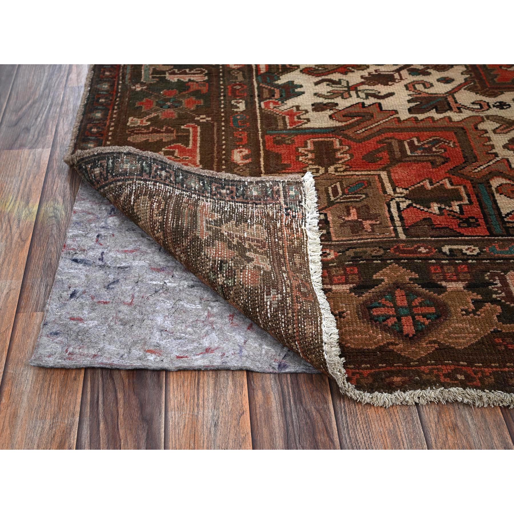6'5"x9'7" Terracotta Red, Vintage Persian Heriz with Geometric Medallion Design, Even Wear, Cropped Thin, Good Condition, Sides and Ends Professionally Secured, 100% Wool, Hand Knotted, Oriental Rug Sh1270