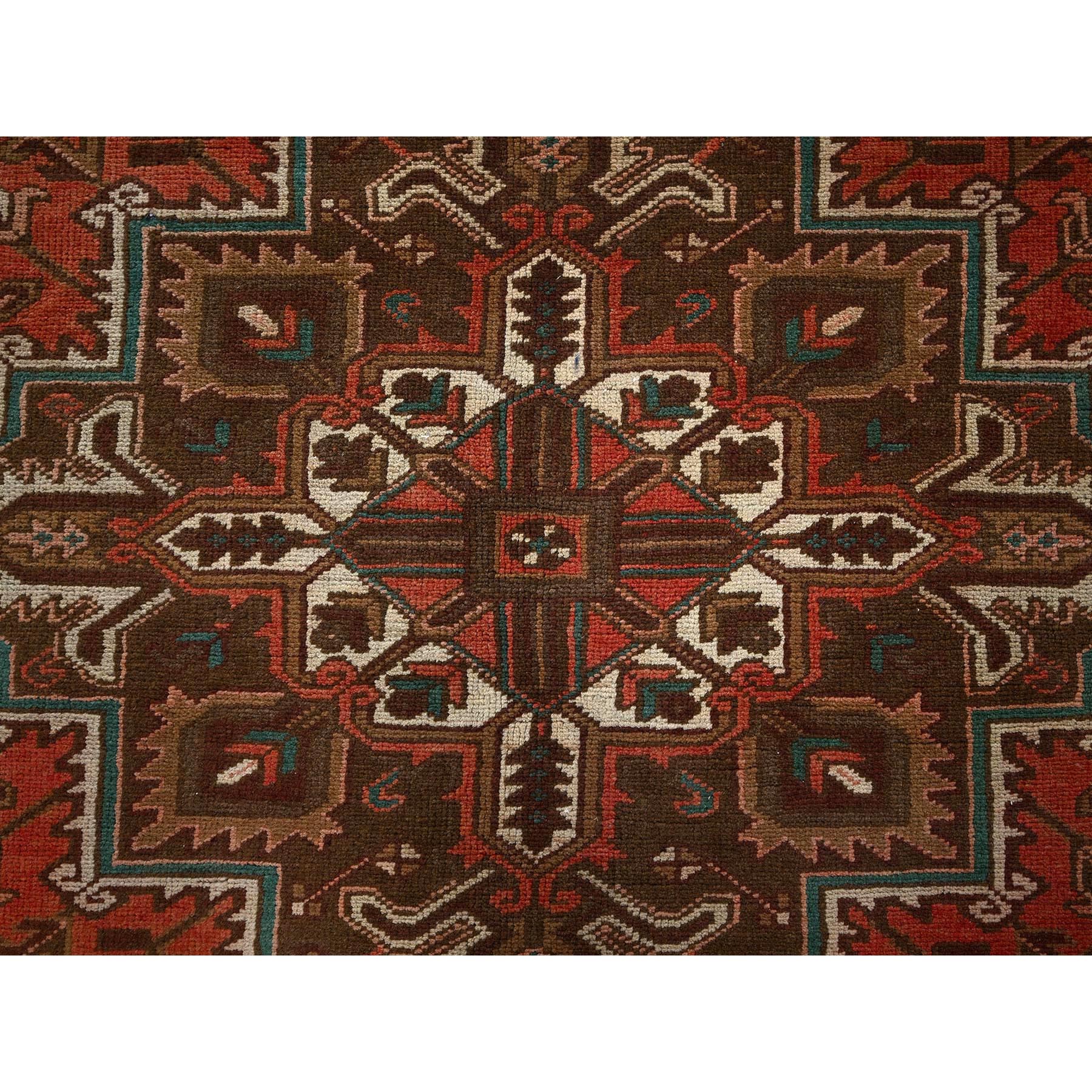 6'5"x9'7" Terracotta Red, Vintage Persian Heriz with Geometric Medallion Design, Even Wear, Cropped Thin, Good Condition, Sides and Ends Professionally Secured, 100% Wool, Hand Knotted, Oriental Rug Sh1270