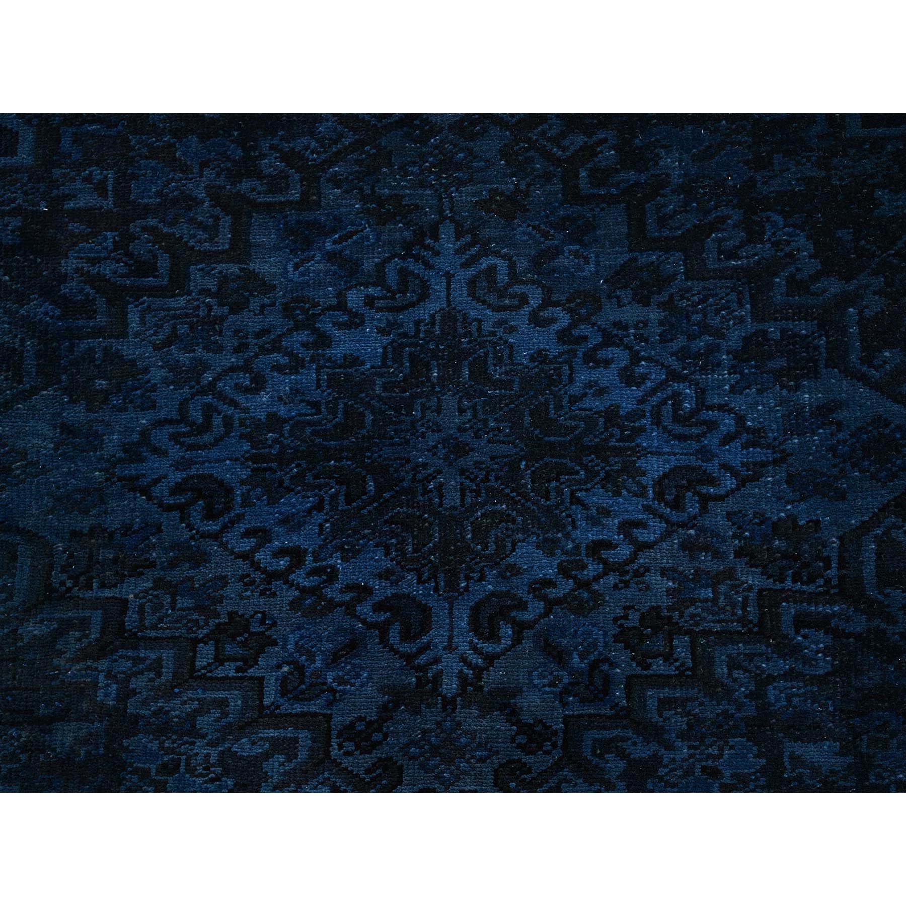 8'5"x11'4" Yale Blue, Overdyed Vintage Persian Heriz with Large Medallion, Worn and Distressed, Shaved Low, Zero Pile, Sides and Ends Professionally Secured, Hand Knotted, 100% Wool, Oriental Rug Sh1276