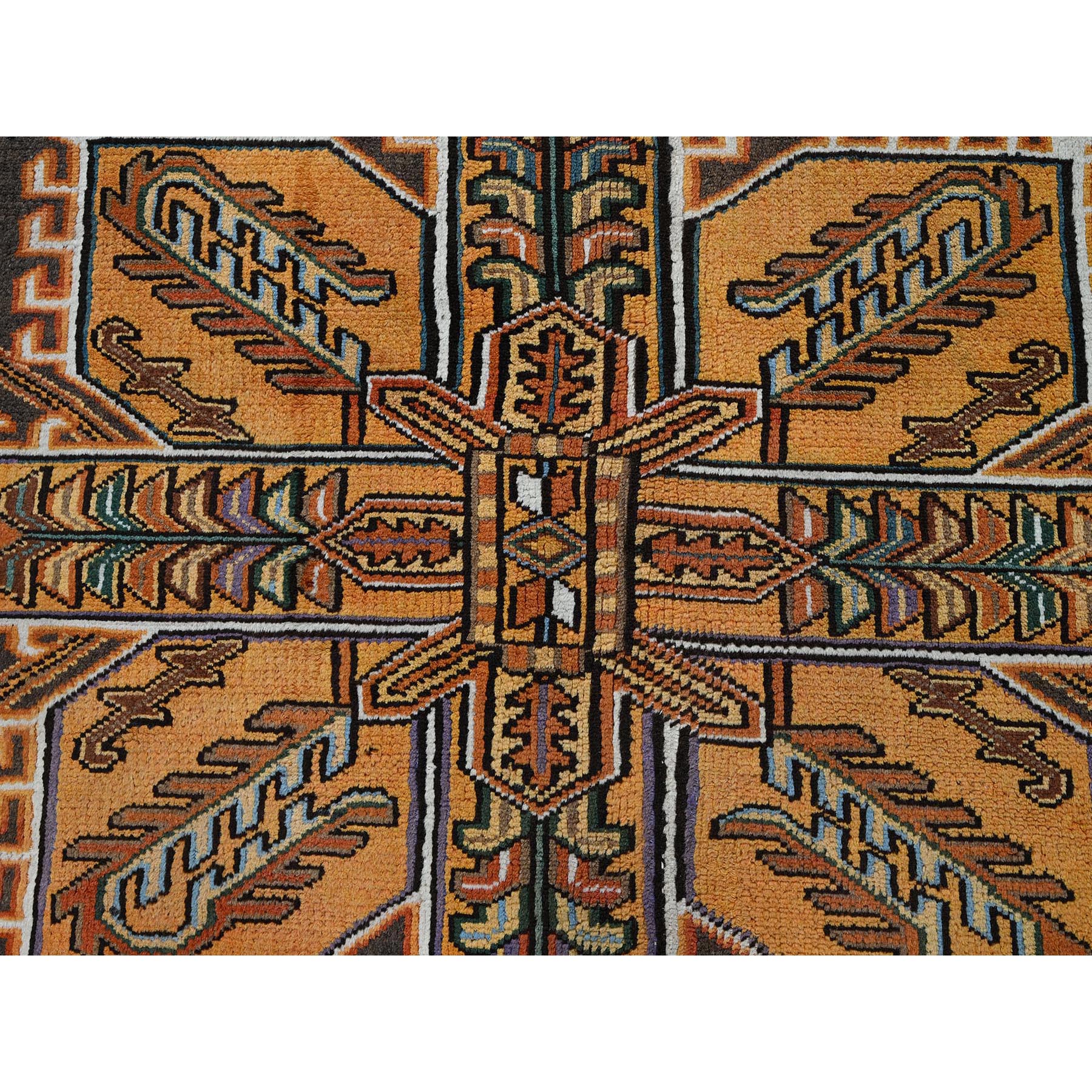 8'2"x11'2" Vivid Orange, Semi Antique Persian Heriz with Large Medallion Design, Sheared Low, Sides and Ends Professionally Secured, Clean, Hand Knotted, 100% Wool, Oriental Rug Sh1287
