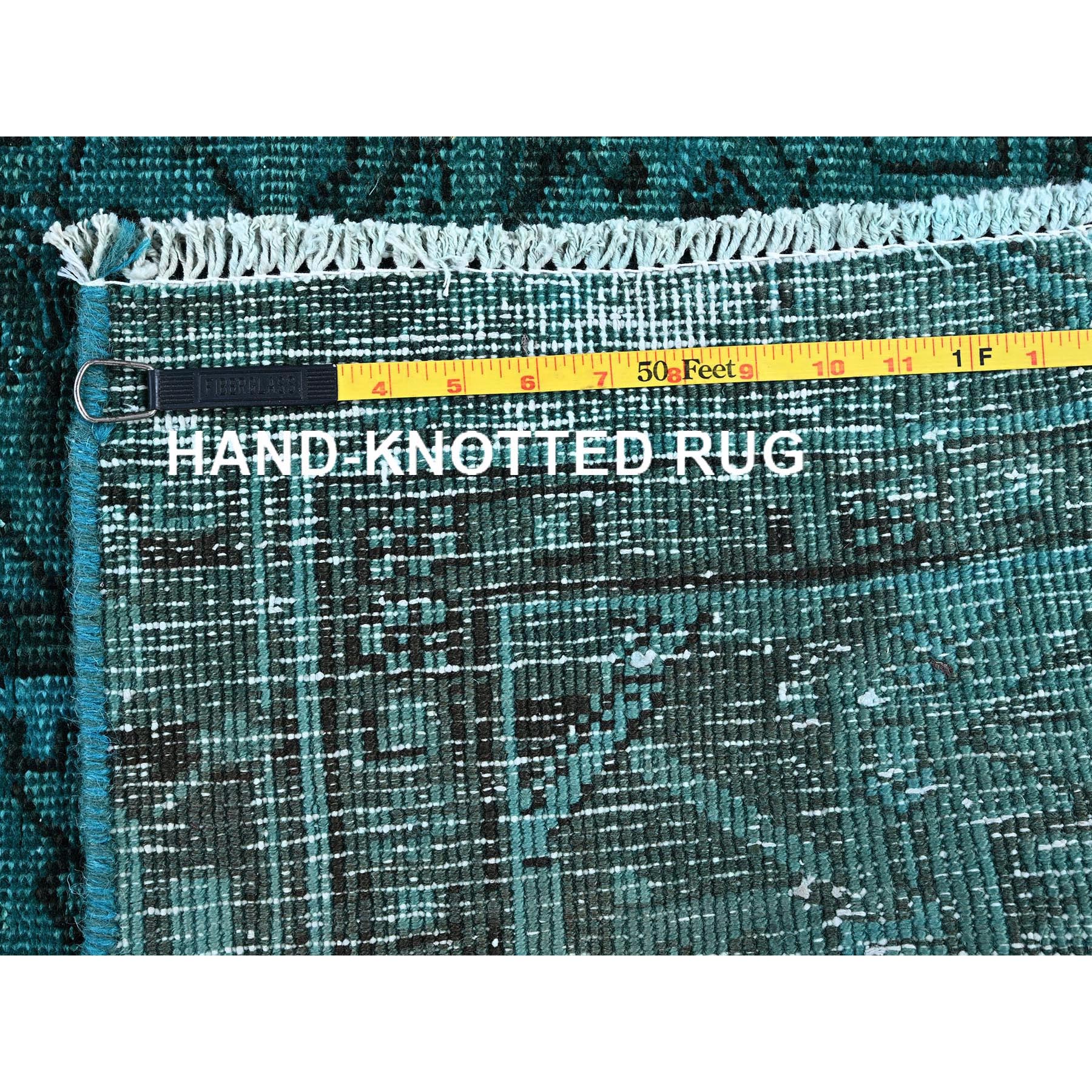 5'5"x8'3" Teal Overdyed, Semi Antique Persian Heriz with Areas of Wear, Worn Down, Sheared Low, Sides and Ends Professionally Secured, Hand Knotted, 100% Wool, Oriental Rug Sh1288