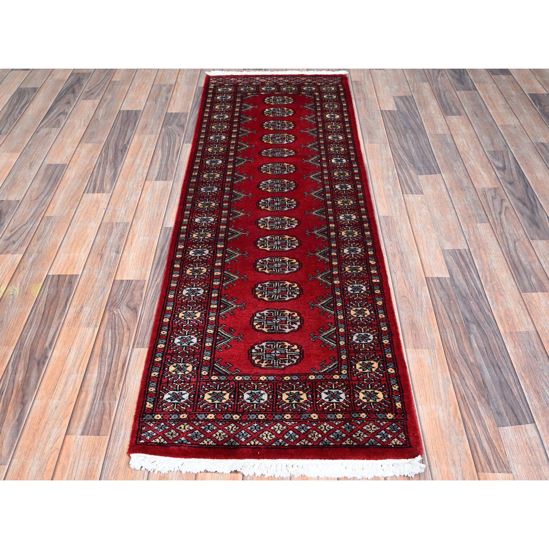 2'1"x6'1" Ajax Red, Princess Bokara with Tribal Medallions, Natural Dyes, 100% Wool, Hand Knotted, Runner, Oriental Rug Sh1291